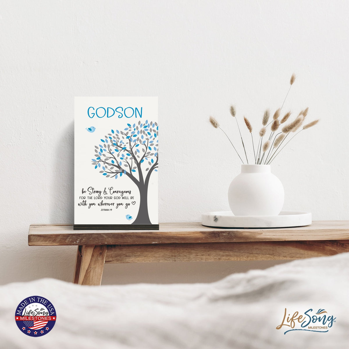 Modern 8x12in Decorative White Acrylic Signs With Wooden Base – Be Strong - LifeSong Milestones