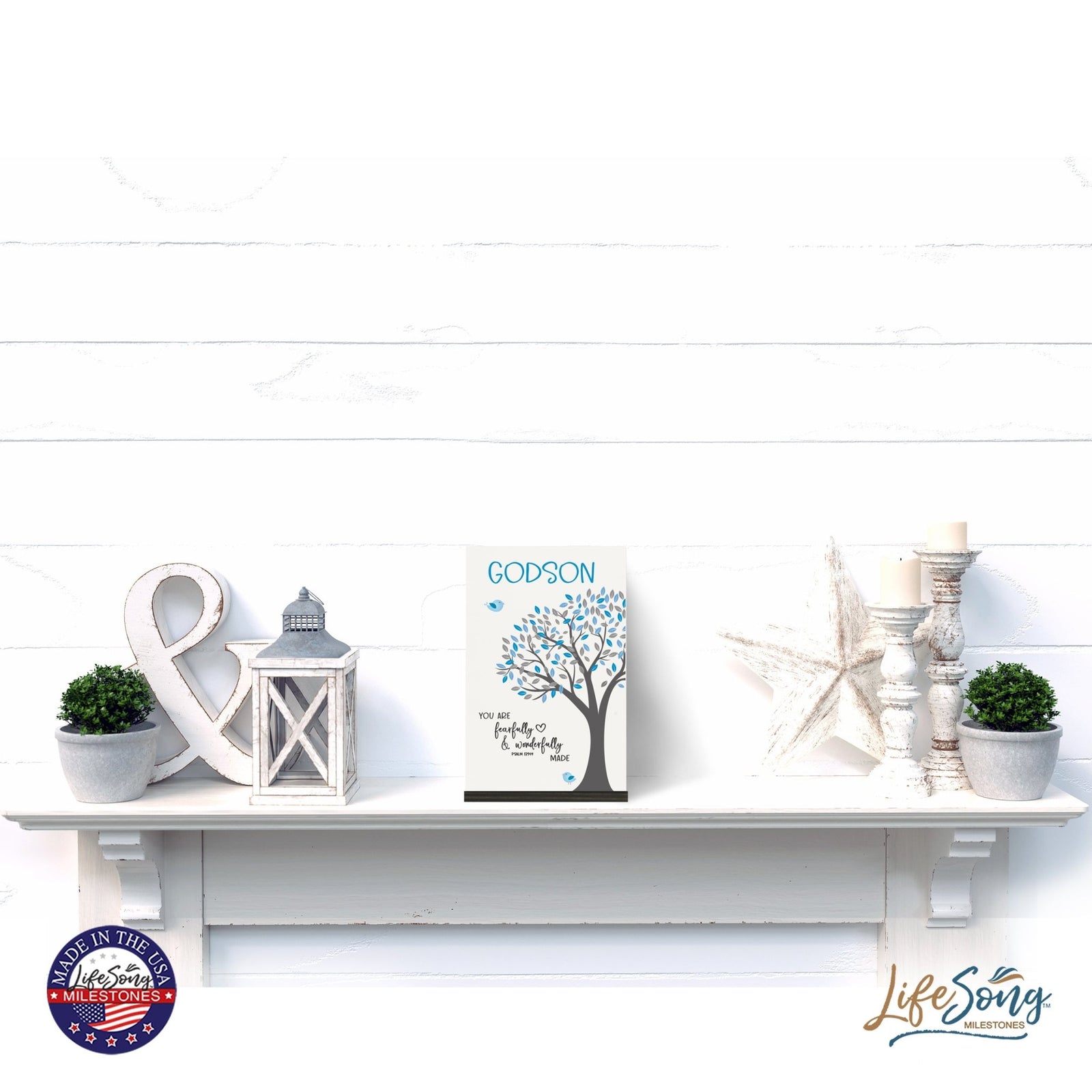 Modern 8x12in Decorative White Acrylic Signs With Wooden Base – Fearfully and Wonderfully - LifeSong Milestones