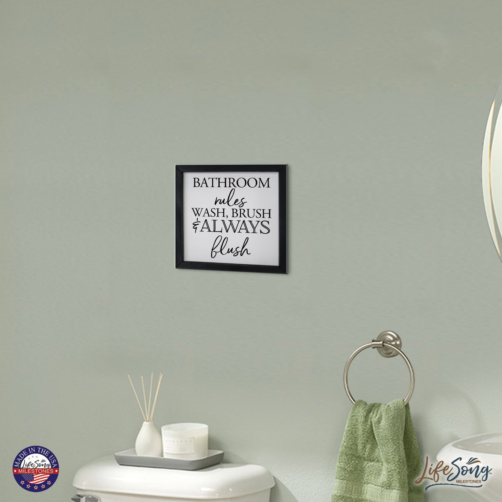 Modern Bathroom Decor Framed Shadow Box 11.5x11.5 (Bathroom Rules) - LifeSong Milestones