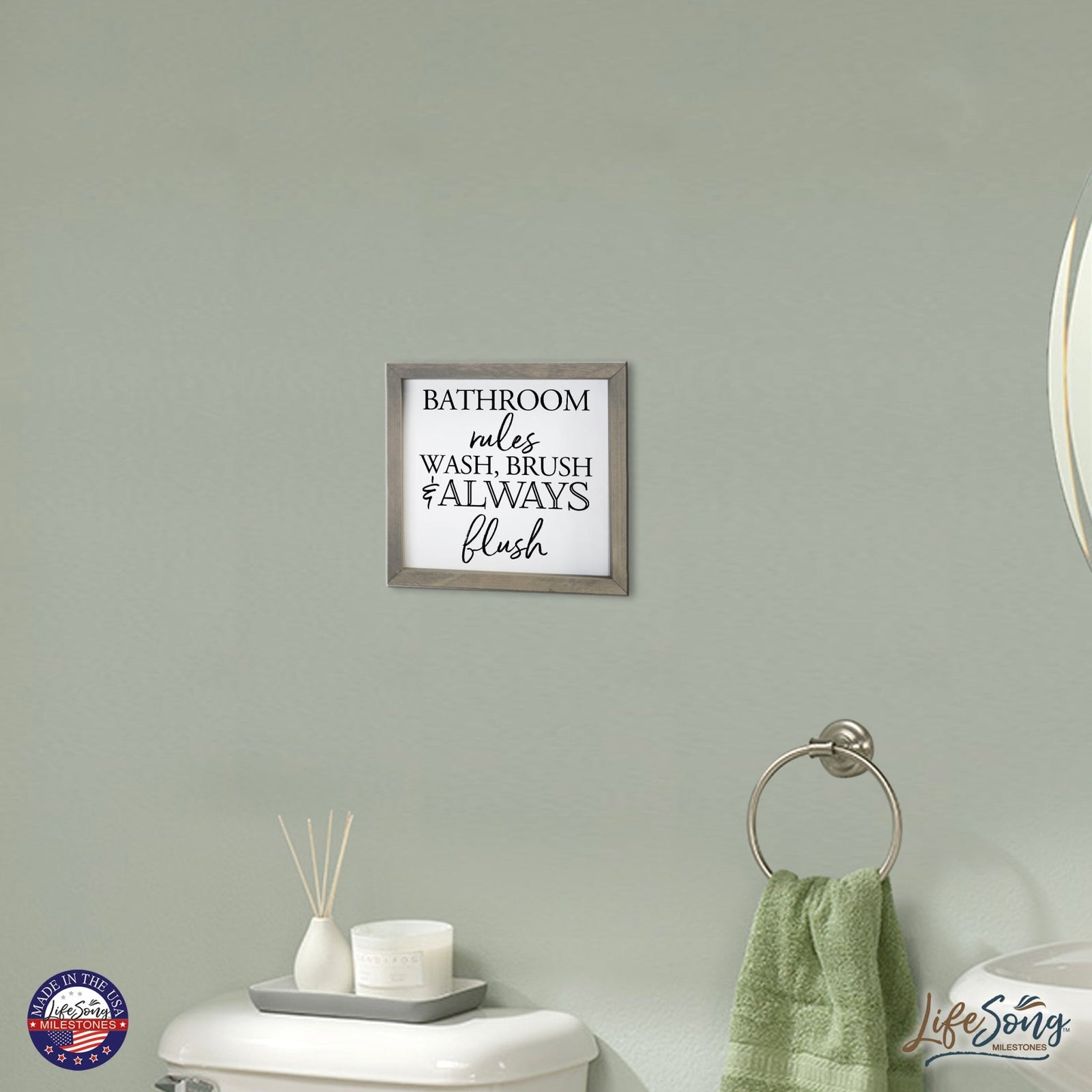Modern Bathroom Decor Framed Shadow Box 11.5x11.5 (Bathroom Rules) - LifeSong Milestones