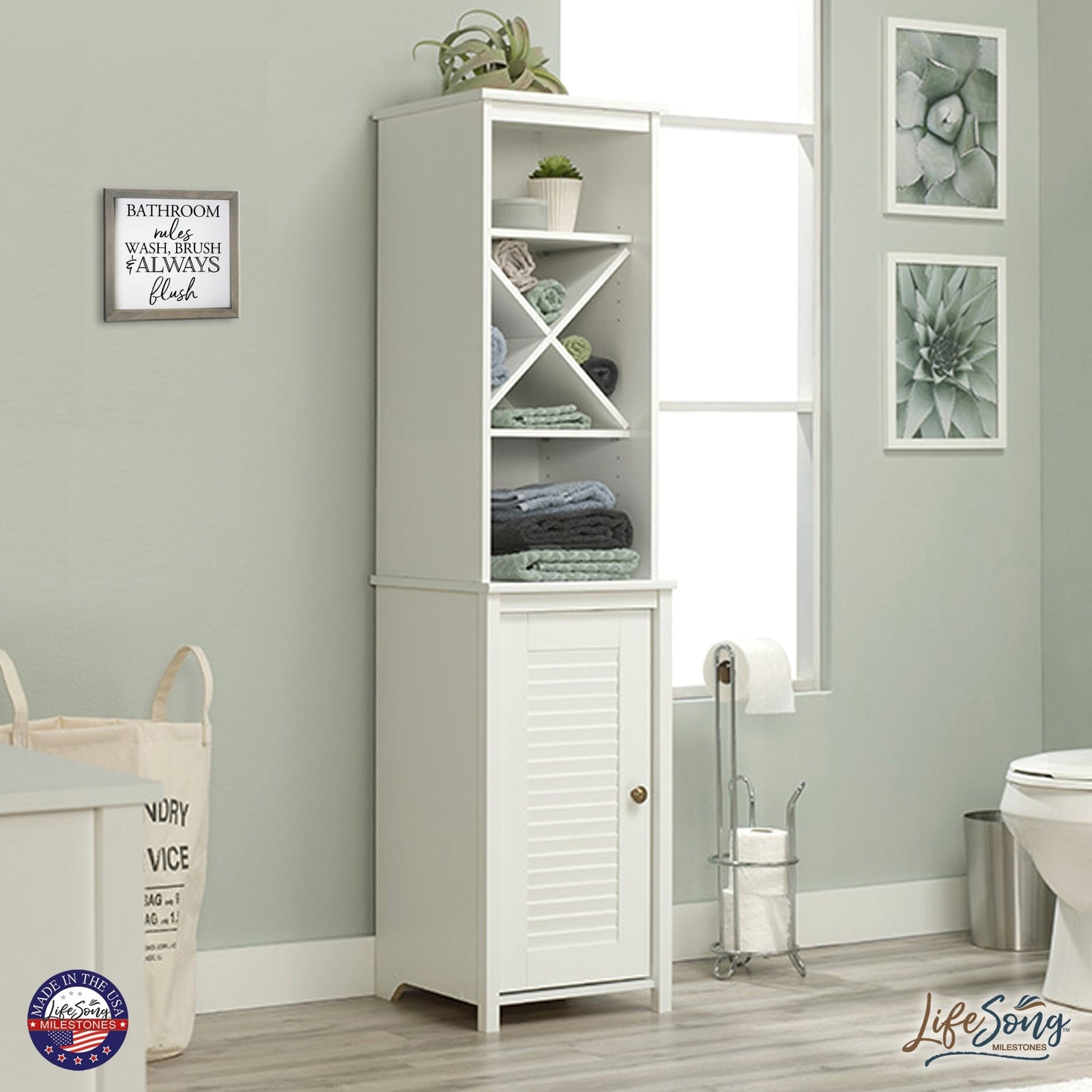 Modern Bathroom Decor Framed Shadow Box 11.5x11.5 (Bathroom Rules) - LifeSong Milestones