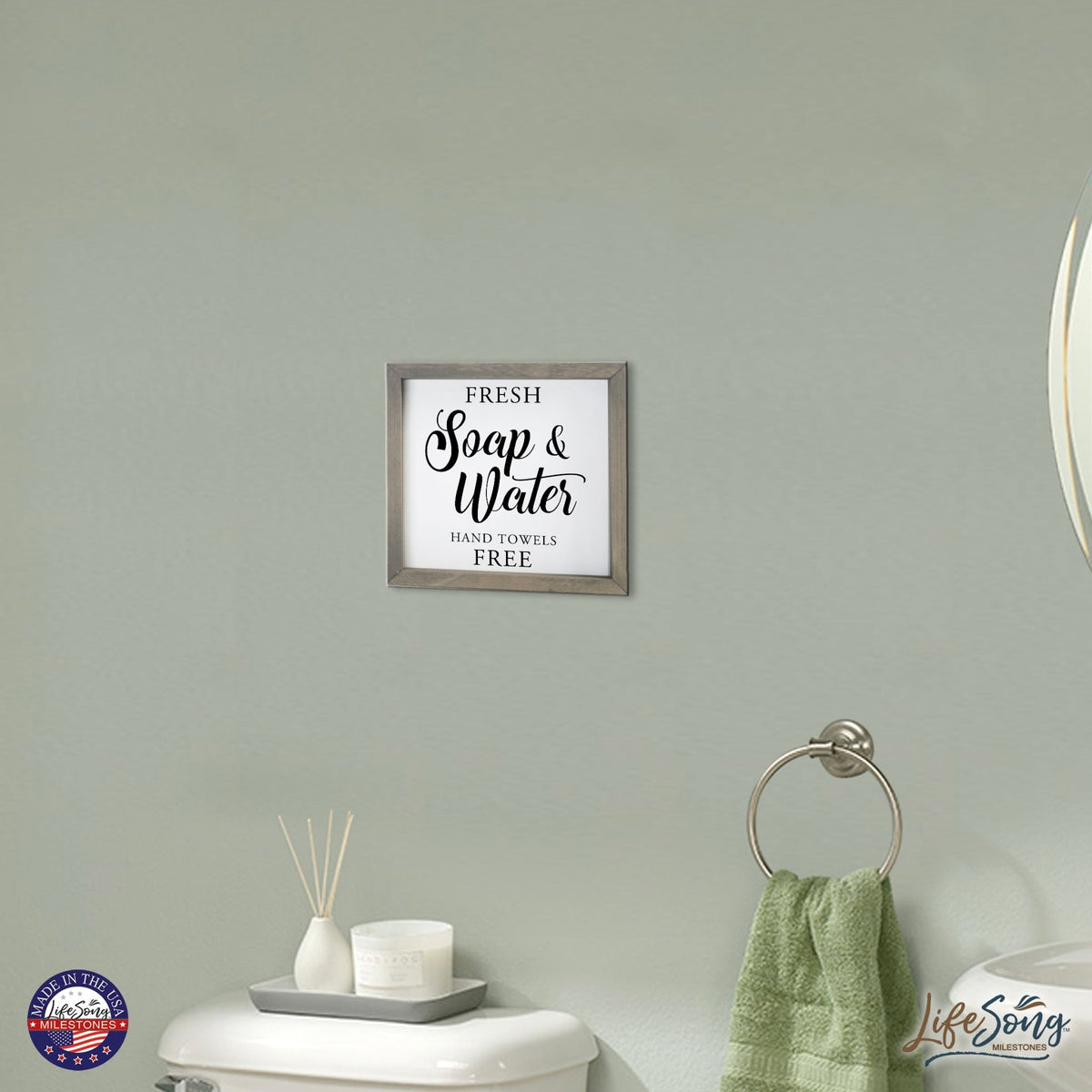 Modern Bathroom Decor Framed Shadow Box 11.5x11.5 (Fresh soap & Water Free 2) - LifeSong Milestones