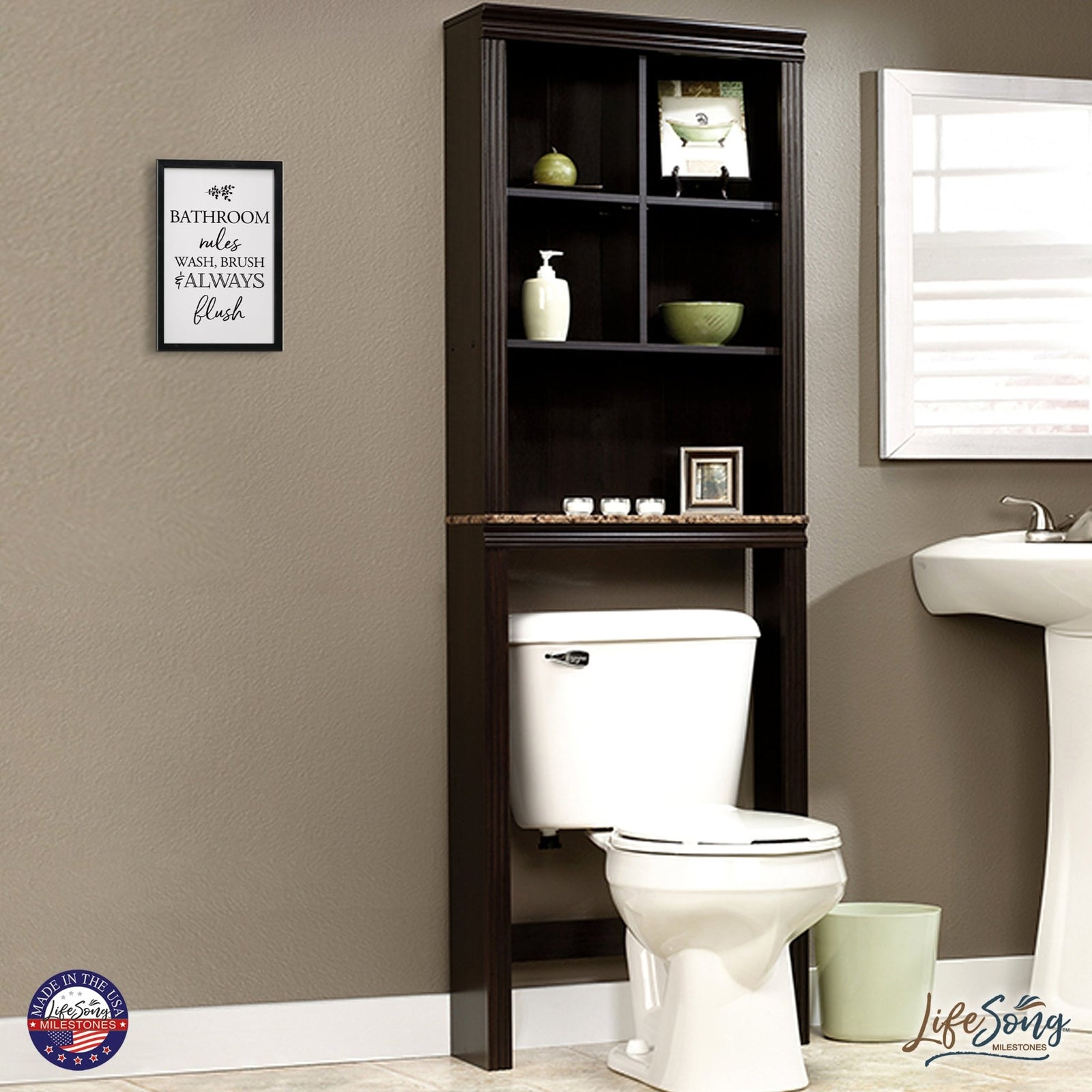 Modern Bathroom Decor Framed Shadow Box 7x10in (Bathroom Rules) - LifeSong Milestones
