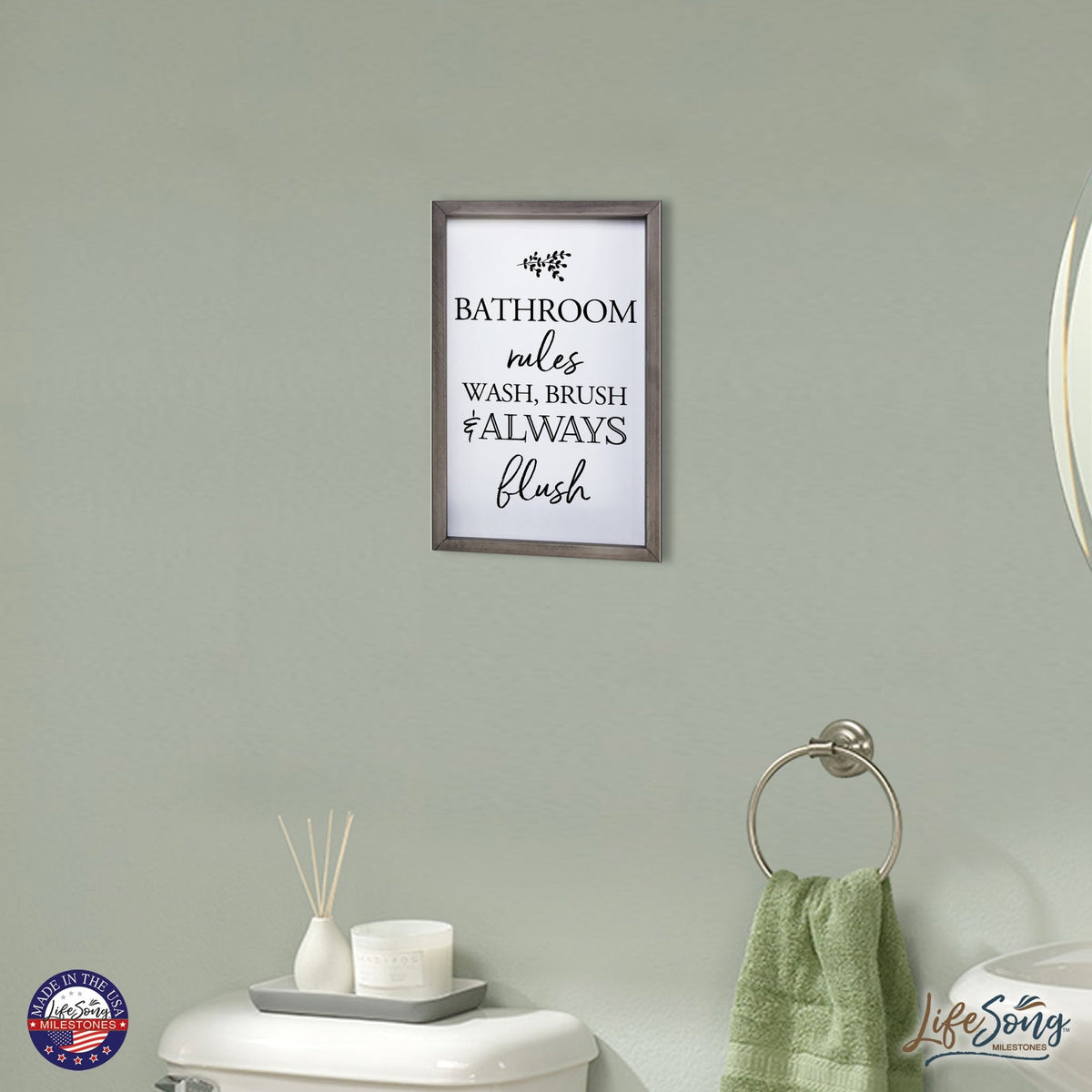 Modern Bathroom Decor Framed Shadow Box 7x10in (Bathroom Rules) - LifeSong Milestones