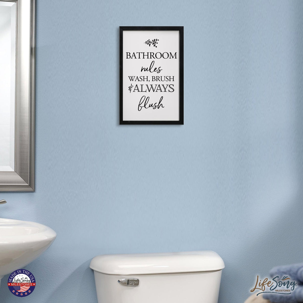 Modern Bathroom Decor Framed Shadow Box 7x10in (Bathroom Rules) - LifeSong Milestones