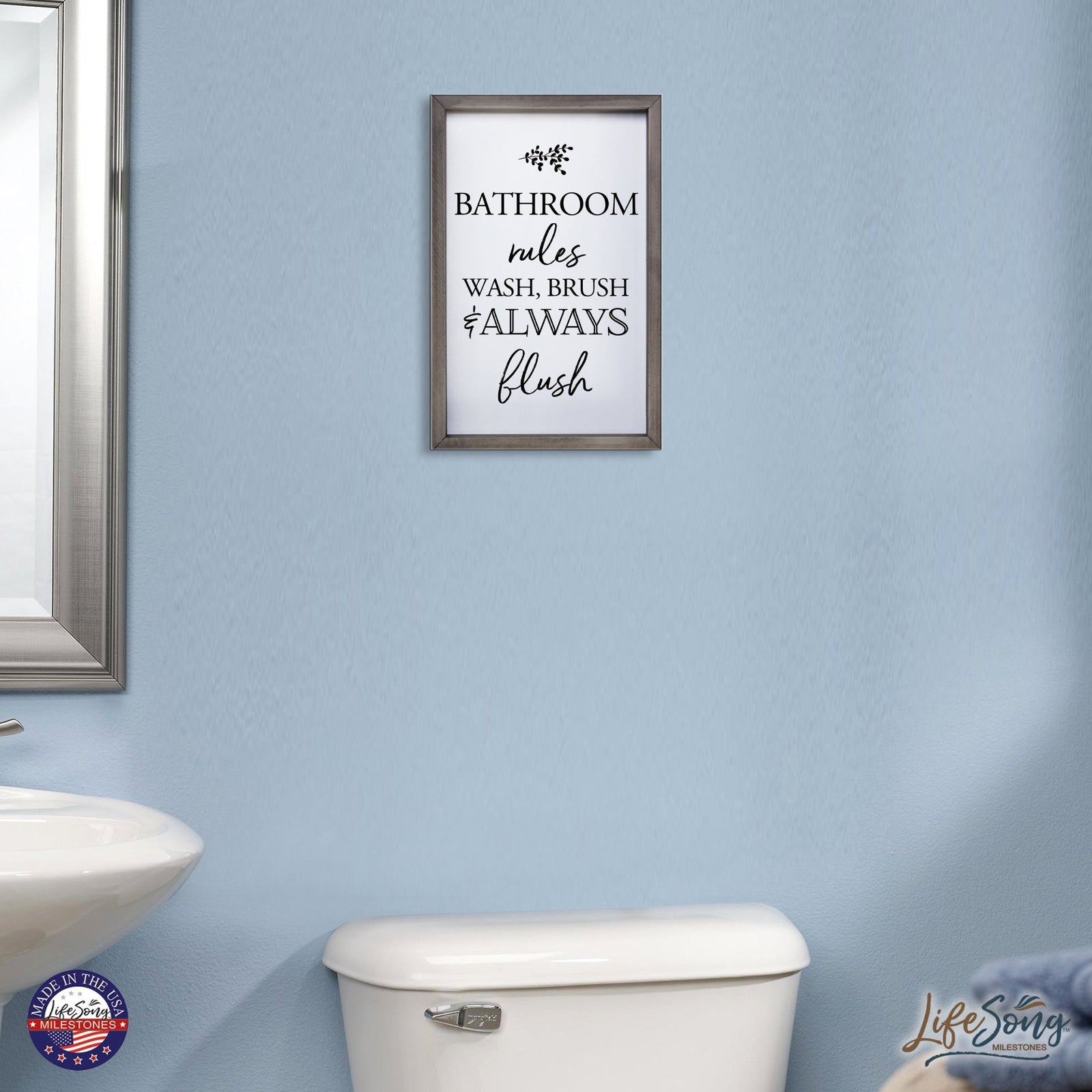 Modern Bathroom Decor Framed Shadow Box 7x10in (Bathroom Rules) - LifeSong Milestones