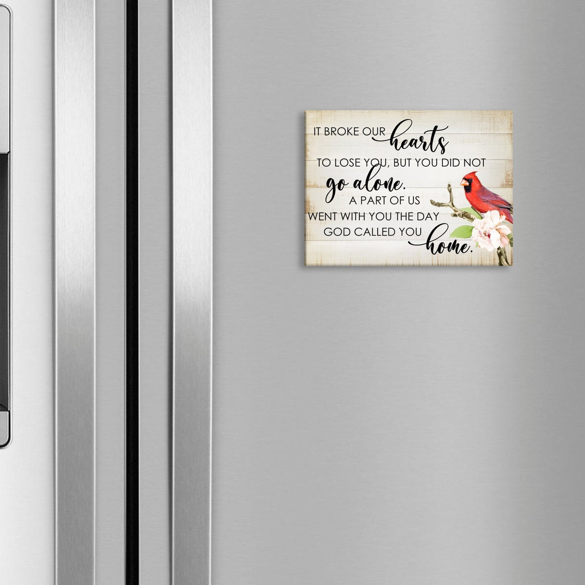 A cardinal magnet with a modern design, a heartfelt memorial home memorial decoration.