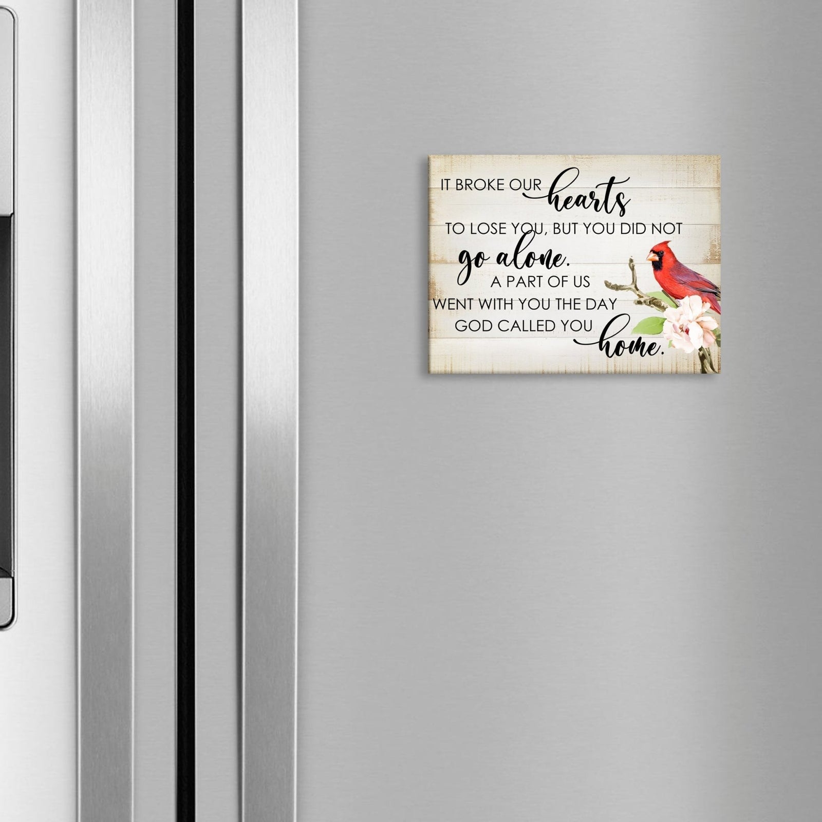 A cardinal magnet with a modern design, a heartfelt memorial home memorial decoration.