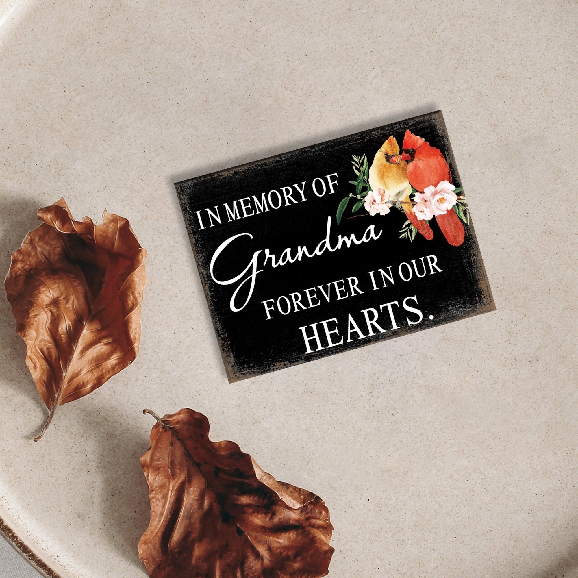 Remembering a loved one with a cardinal-themed memorial magnet for your home decor.