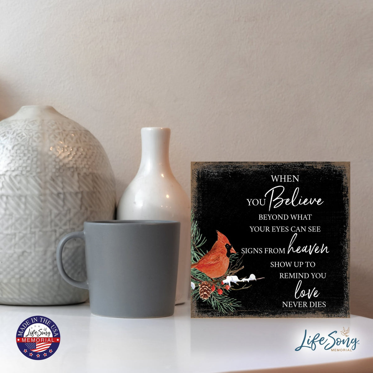 Modern CHRISTMAS 6x6 Wooden Sign (When You Believe) Inspirational Plaque and Tabletop Family Home Decoration - LifeSong Milestones