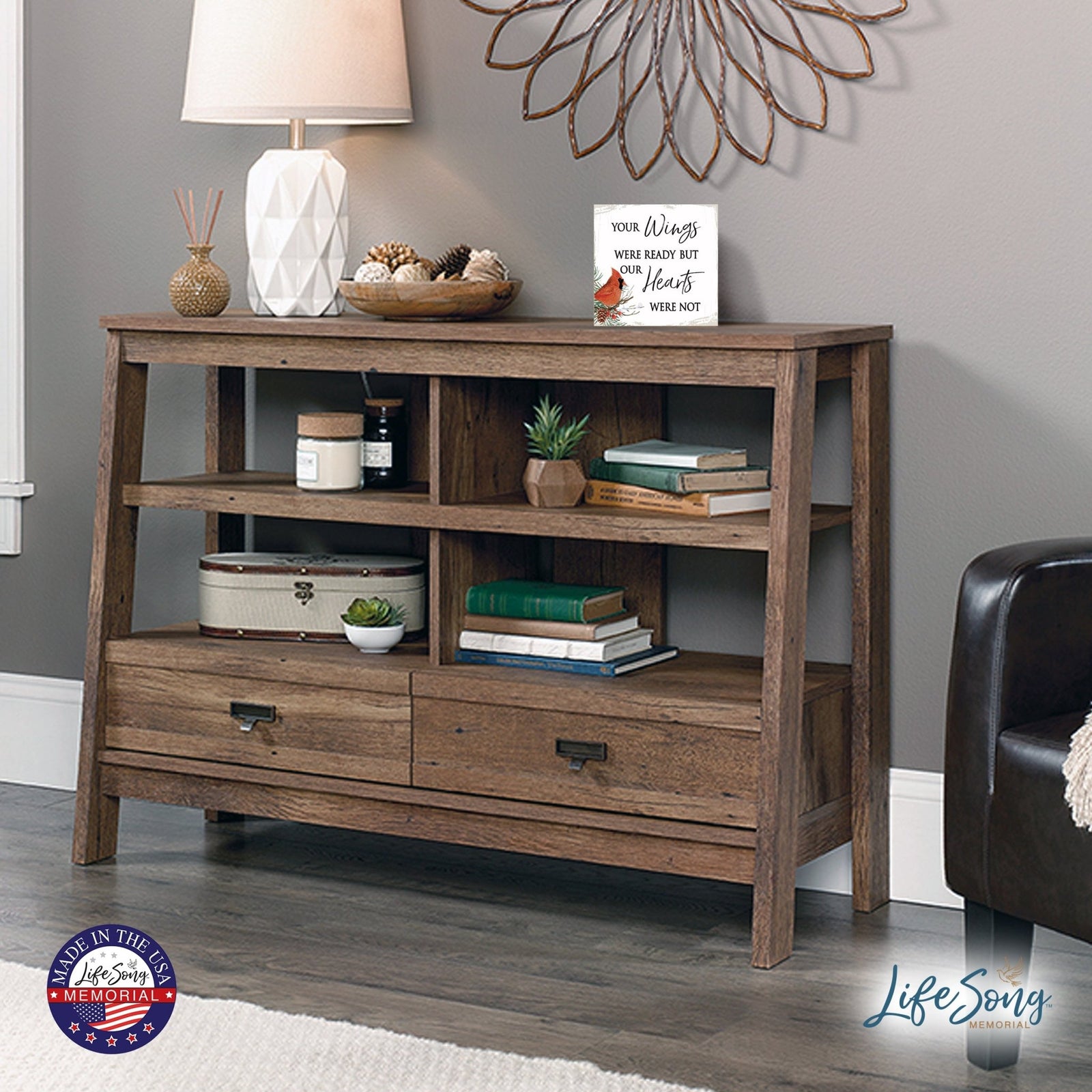 Modern CHRISTMAS 6x6 Wooden Sign (Your Wings Were Ready) Inspirational Plaque and Tabletop Family Home Decoration - LifeSong Milestones