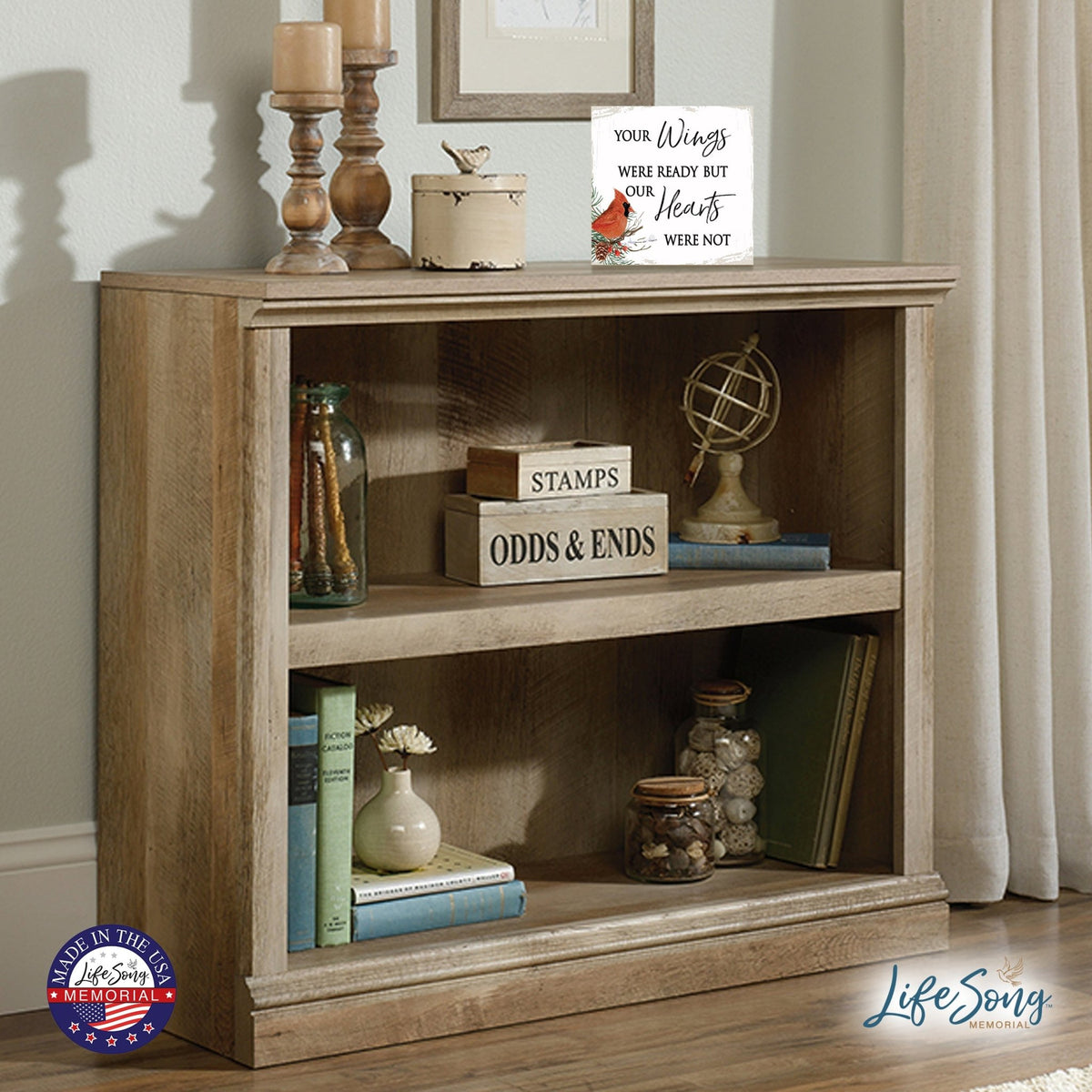 Modern CHRISTMAS 6x6 Wooden Sign (Your Wings Were Ready) Inspirational Plaque and Tabletop Family Home Decoration - LifeSong Milestones