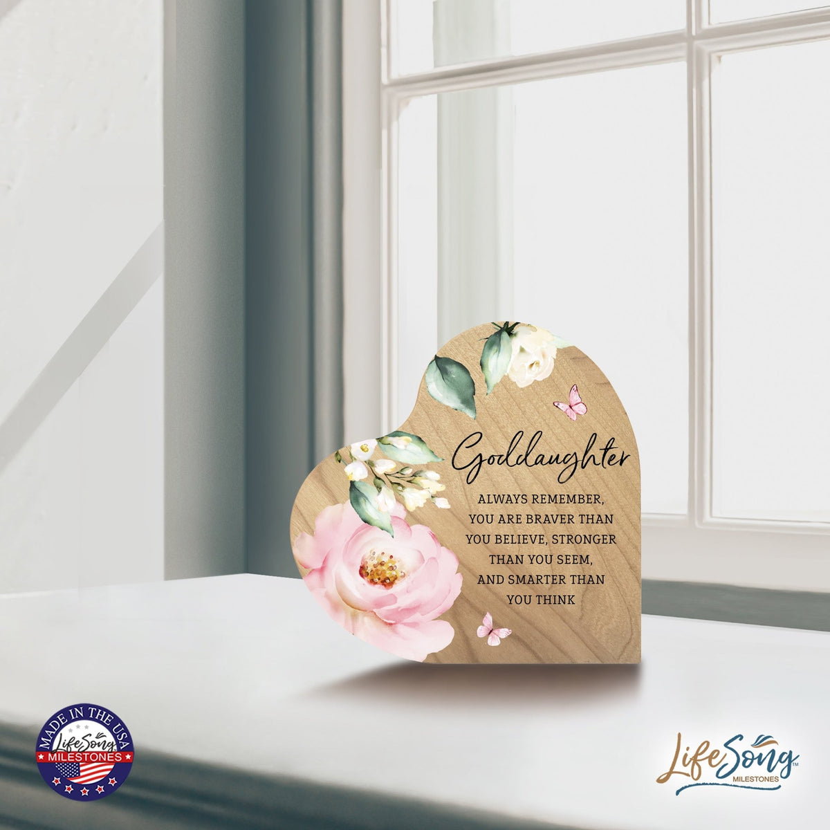 Personalized Baptism Heart Shaped Tabletop Signs Gift for Goddaughter