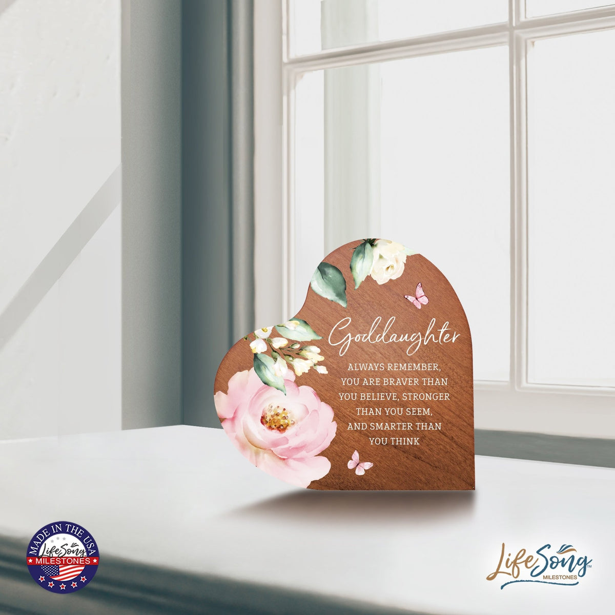 Baptismal Heart Shaped Shelf Décor Signs Gift for Goddaughter