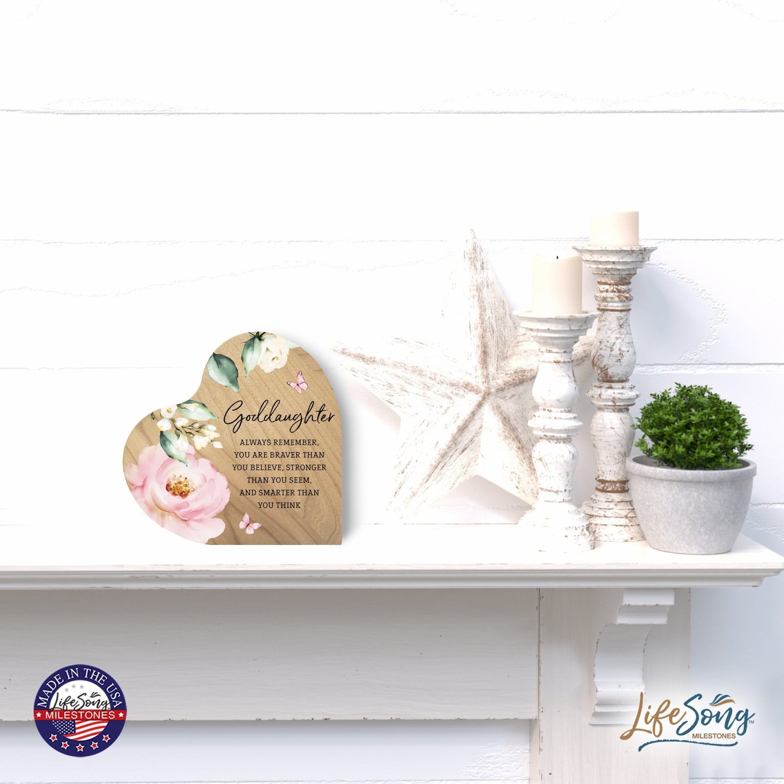 Baptismal Heart Shaped Shelf Décor Signs Gift for Goddaughter