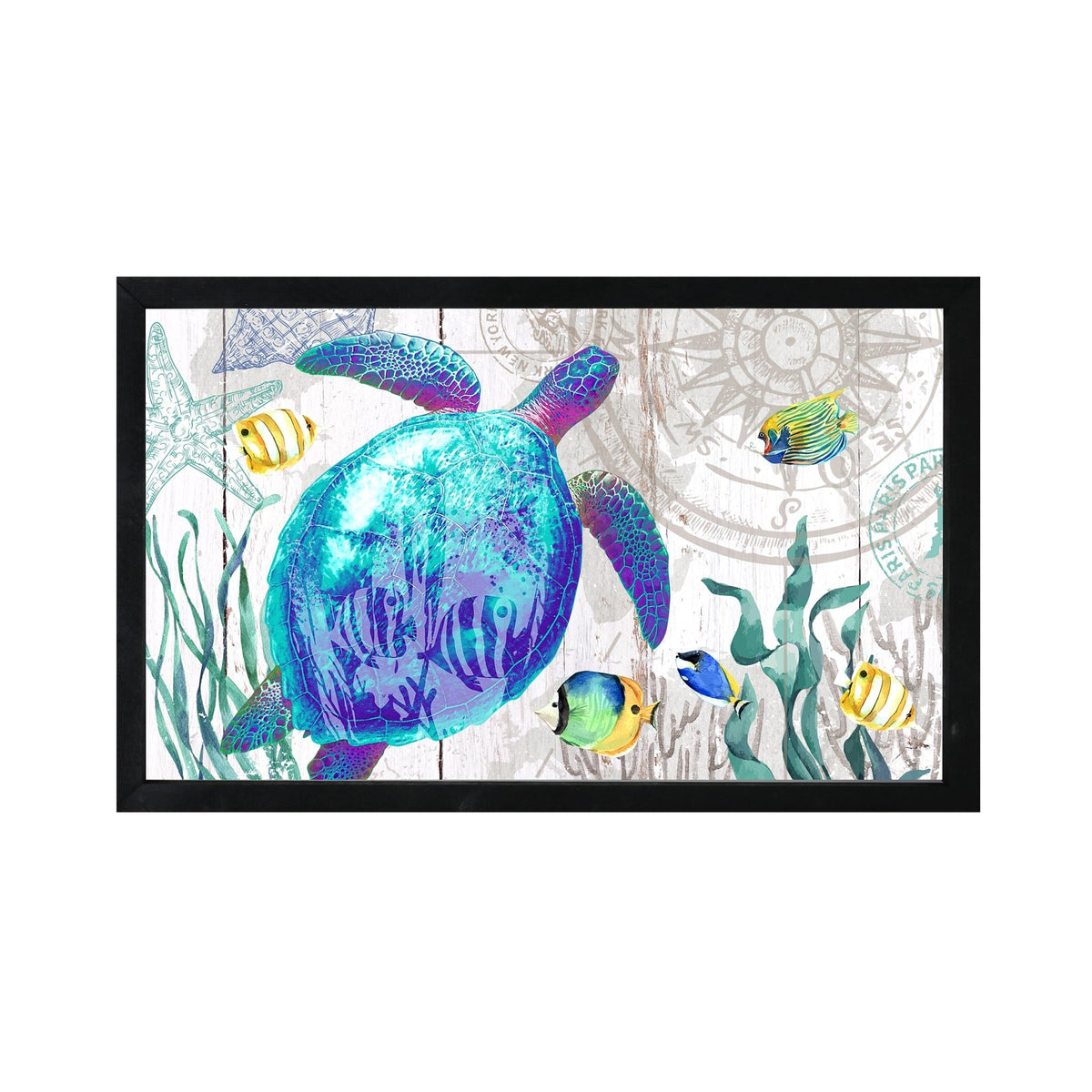 Modern Decorative Turtle Art Canvas Framed Shadow Box - 12x18 - LifeSong Milestones