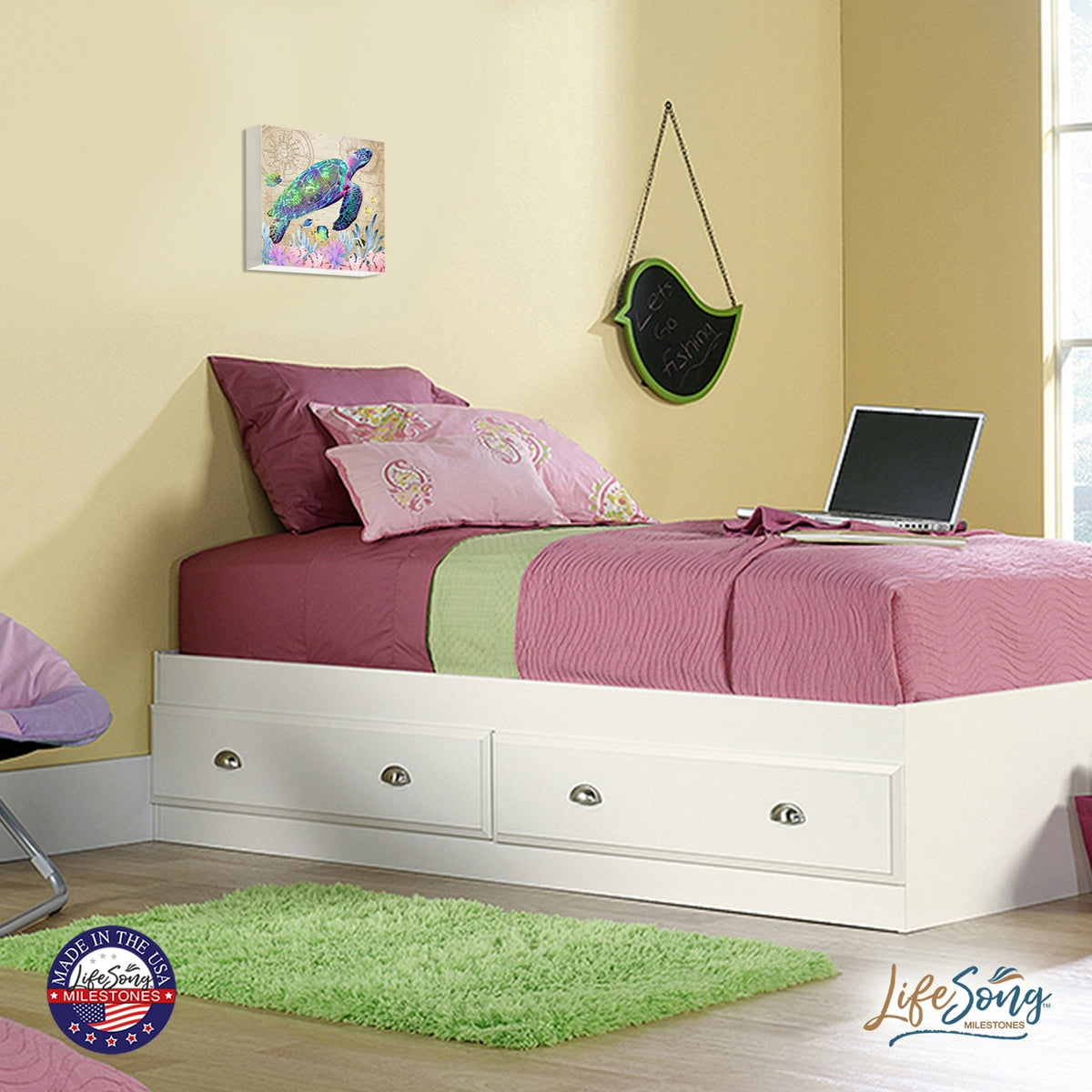 Modern Decorative Turtle Art Canvas Shadow Box - 10x10 - LifeSong Milestones