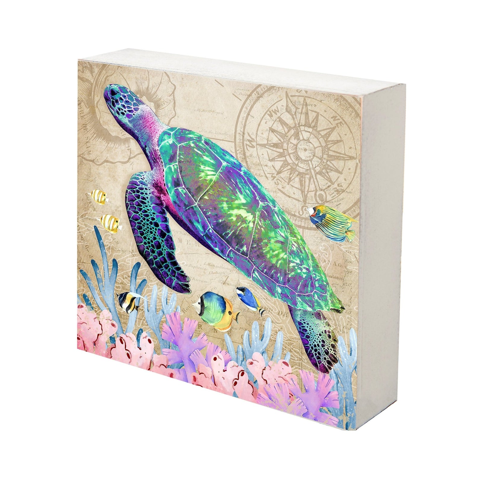Modern Decorative Turtle Art Canvas Shadow Box - 10x10 - LifeSong Milestones