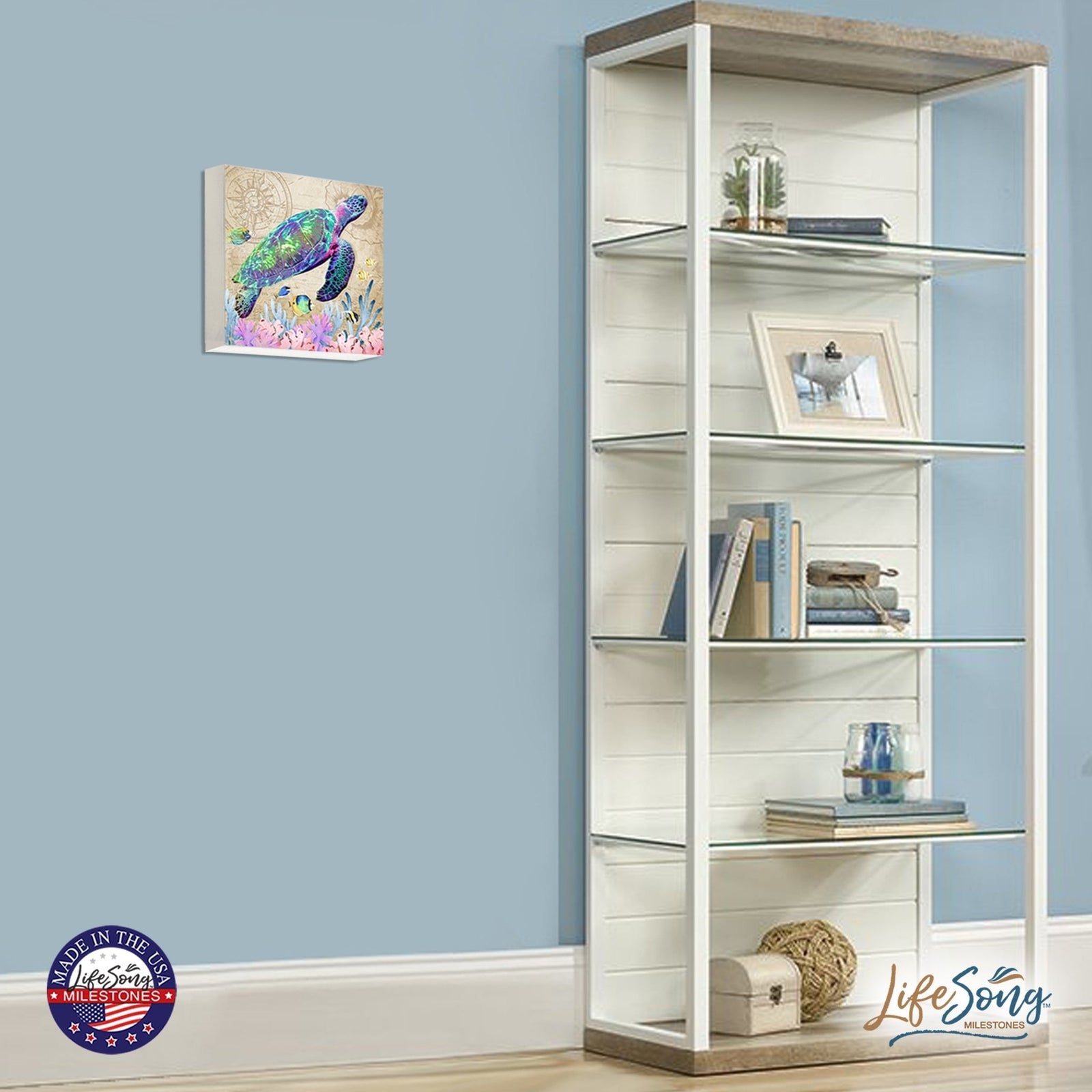 Modern Decorative Turtle Art Canvas Shadow Box - 10x10 - LifeSong Milestones