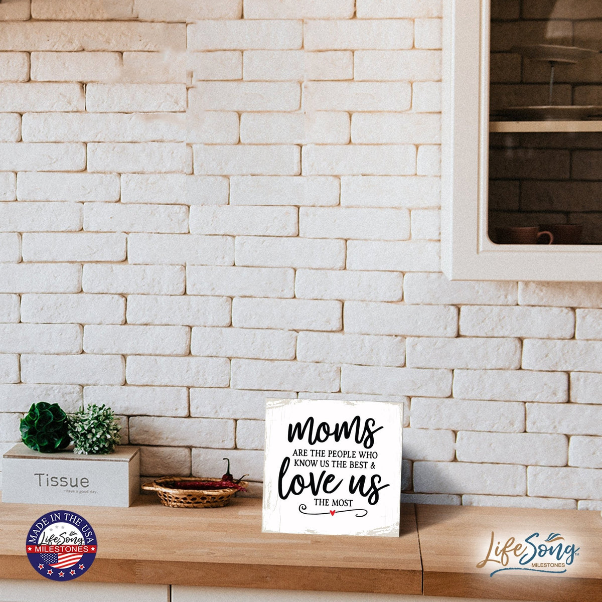 Modern EVERYDAY 6x6in Block shelf decor (Mom Are The People) Inspirational Plaque and Tabletop Family Home Decoration - LifeSong Milestones