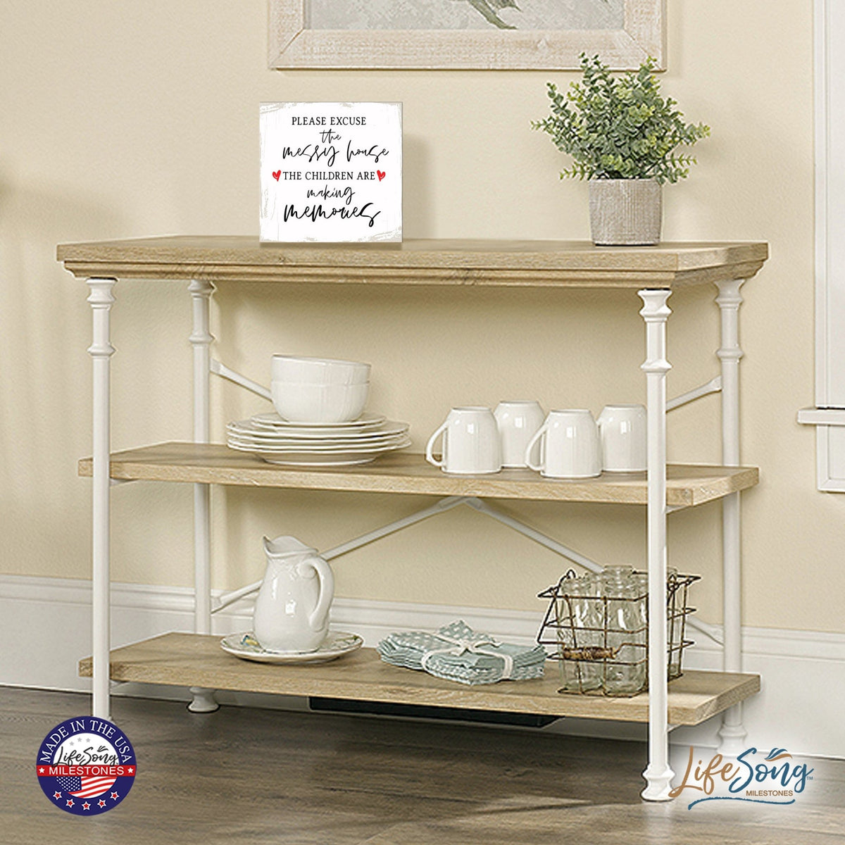 Modern EVERYDAY 6x6in Block shelf decor (Please Excuse The Messy House) Inspirational Plaque and Tabletop Family Home Decoration - LifeSong Milestones