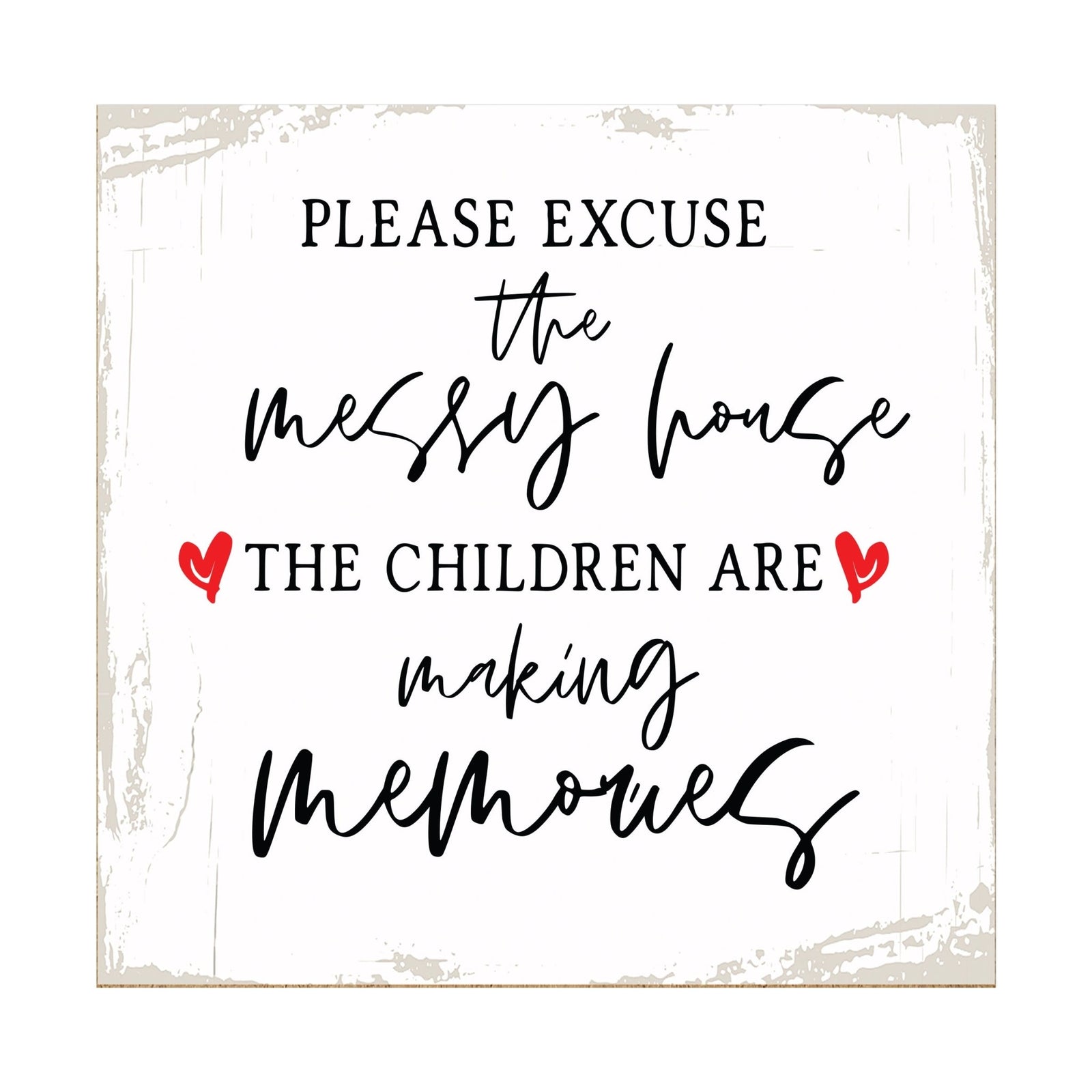 Modern EVERYDAY 6x6in Block shelf decor (Please Excuse The Messy House) Inspirational Plaque and Tabletop Family Home Decoration - LifeSong Milestones