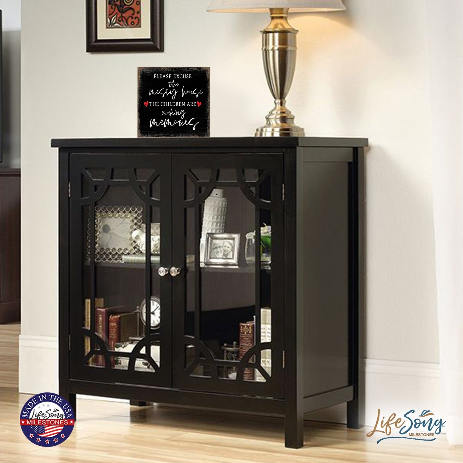 Modern EVERYDAY 6x6in Block shelf decor (Please Excuse The Messy House) Inspirational Plaque and Tabletop Family Home Decoration - LifeSong Milestones
