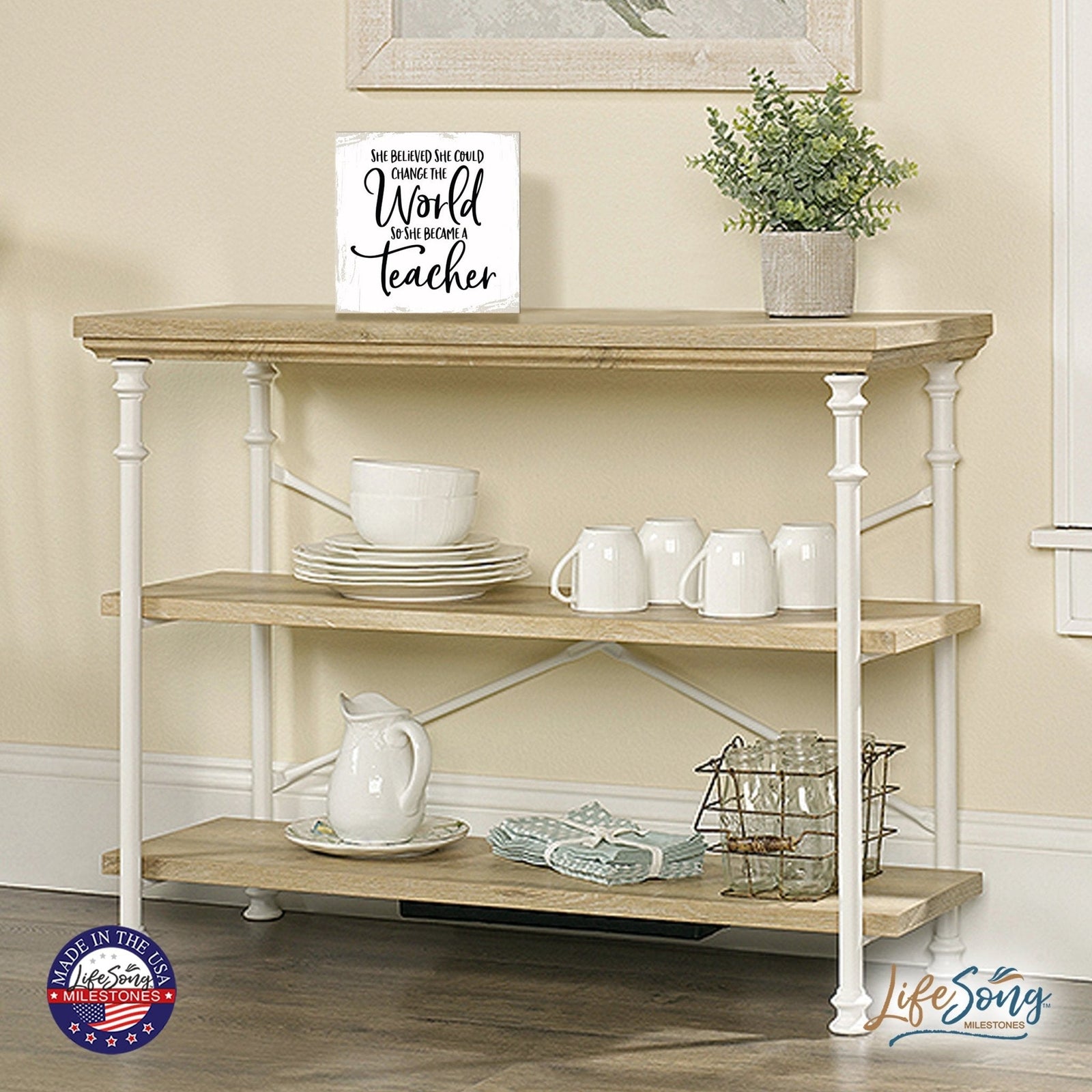 Modern EVERYDAY 6x6in Block shelf decor (She Believed She Could Change) Inspirational Plaque and Tabletop Family Home Decoration - LifeSong Milestones