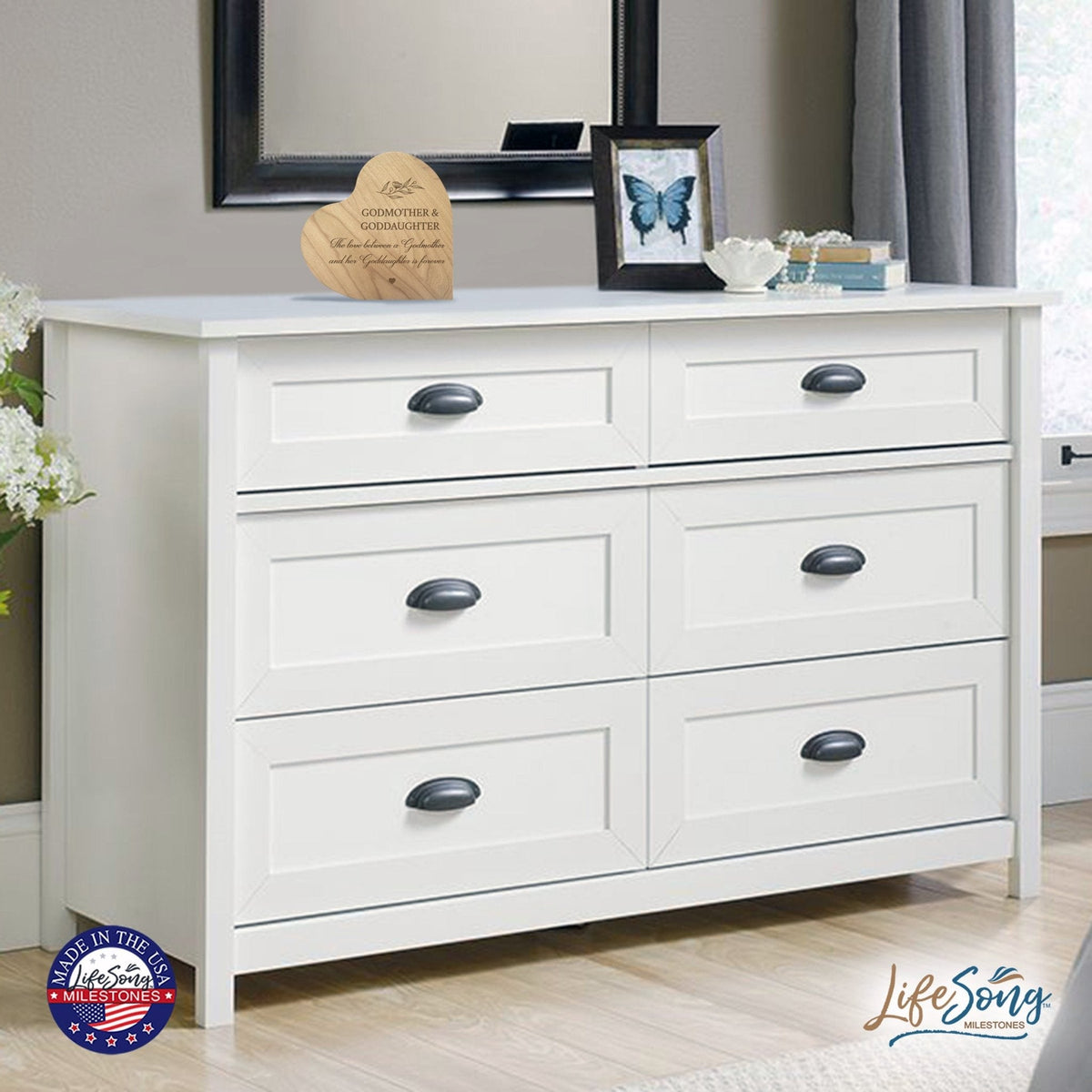 Modern Godmother’s Love Solid Wood Heart Decoration With Inspirational Verse Keepsake Gift 5x5.25 - Godmother & Goddaughter - LifeSong Milestones