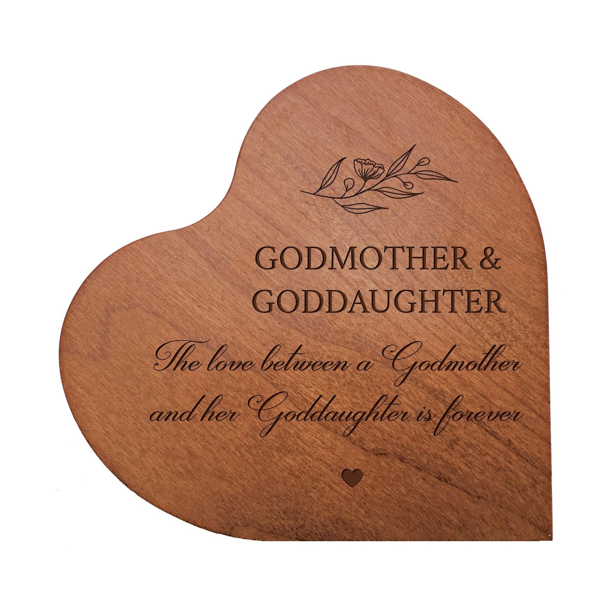 Modern Godmother’s Love Solid Wood Heart Decoration With Inspirational Verse Keepsake Gift 5x5.25 - Godmother &amp; Goddaughter - LifeSong Milestones