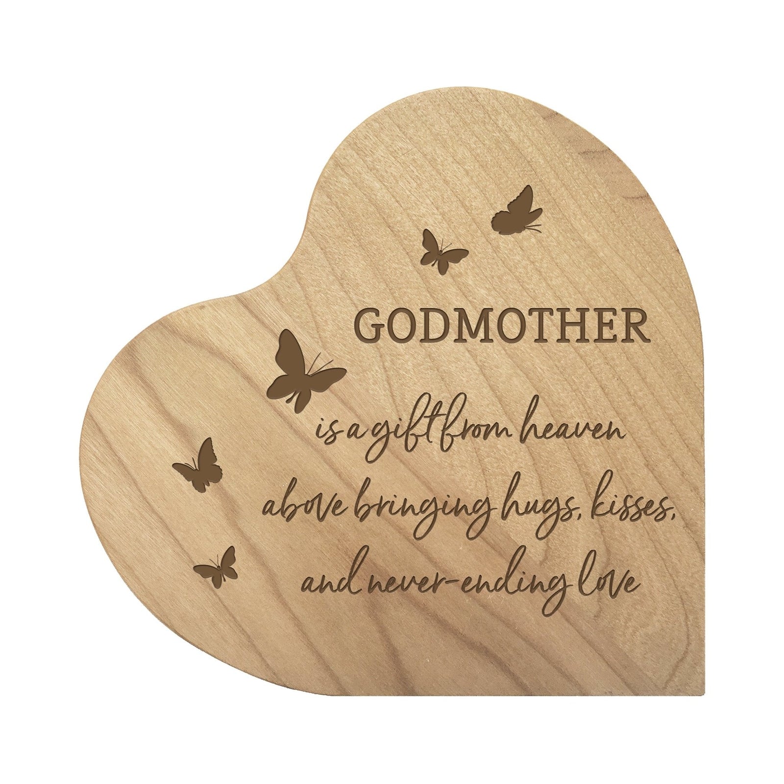 Modern Godmother’s Love Solid Wood Heart Decoration With Inspirational Verse Keepsake Gift 5x5.25 - Godmother Is A Gift = Never-ending Love - LifeSong Milestones