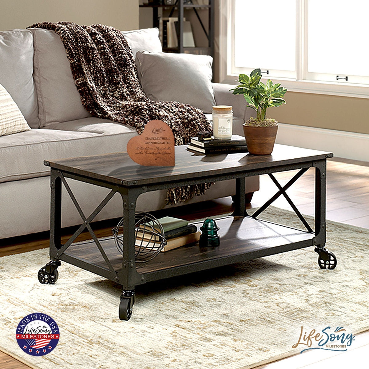 Modern Grandmother’s Love Solid Wood Heart Decoration With Inspirational Verse Keepsake Gift 5x5.25 - Grandmother & Granddaughter - LifeSong Milestones