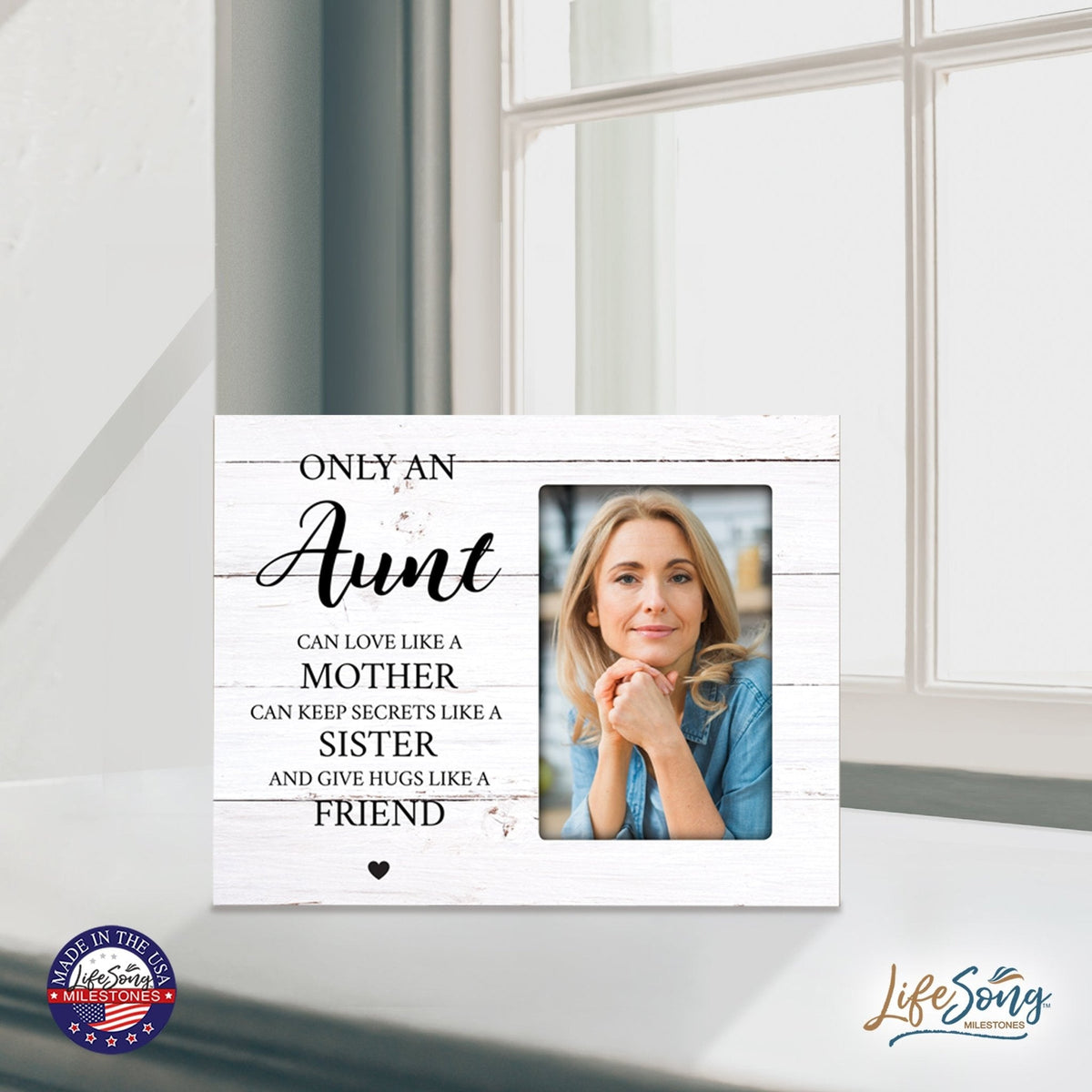 Modern Horizontal 8x10 Wooden Picture Frame Holds 4x6 Photo Home Decoration Gift Idea For A Special Aunt - Only An Aunt Can - LifeSong Milestones