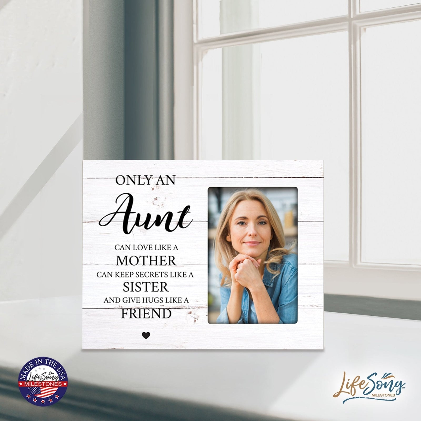 Modern Horizontal 8x10 Wooden Picture Frame Holds 4x6 Photo Home Decoration Gift Idea For A Special Aunt - Only An Aunt Can - LifeSong Milestones