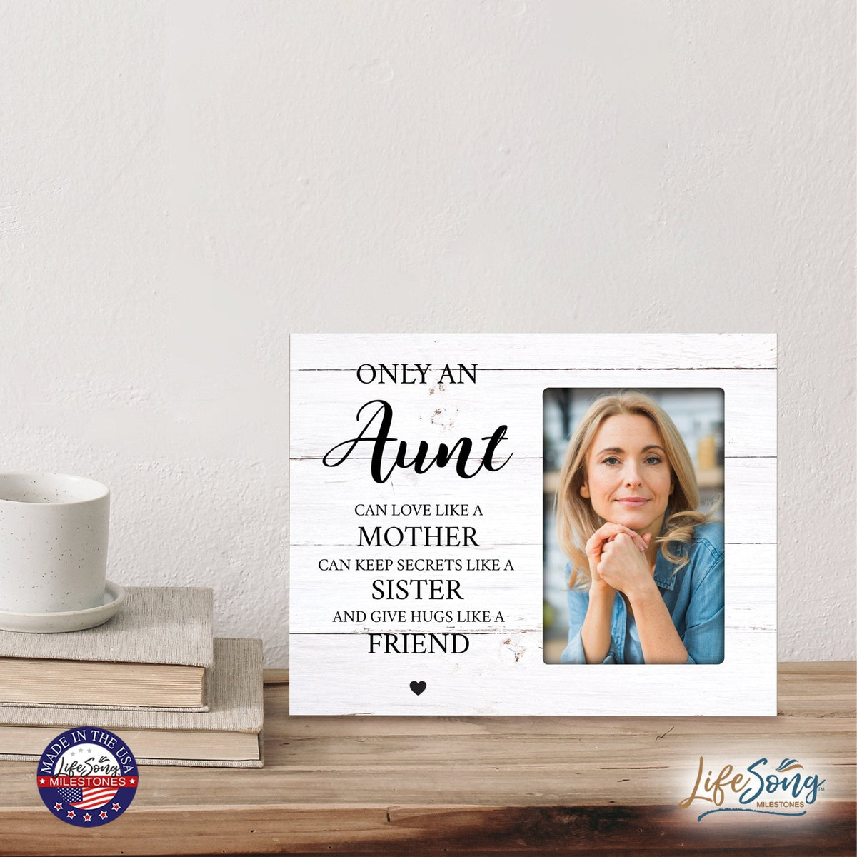 Modern Horizontal 8x10 Wooden Picture Frame Holds 4x6 Photo Home Decoration Gift Idea For A Special Aunt - Only An Aunt Can - LifeSong Milestones