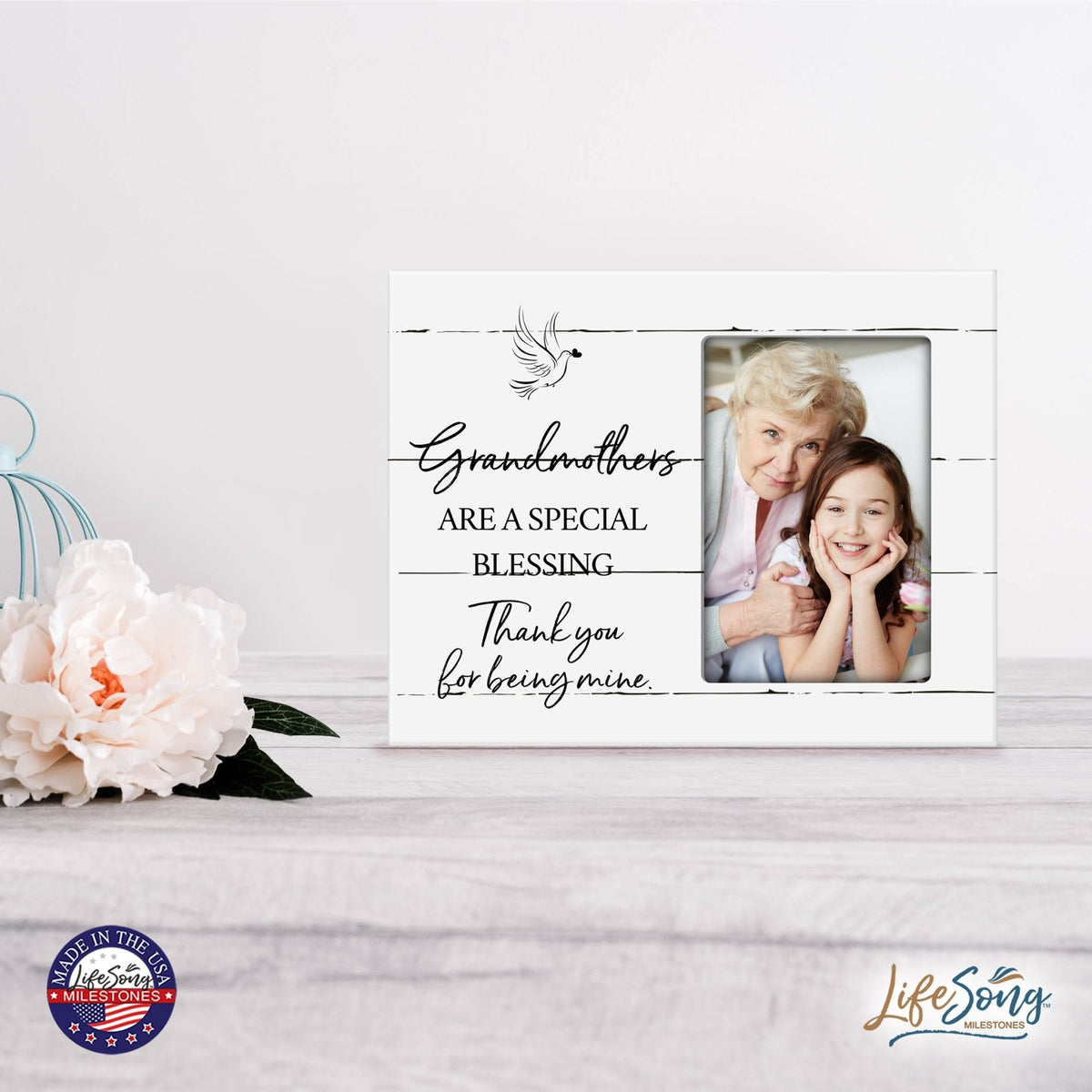 Modern Horizontal 8x10 Wooden Picture Frame Holds 4x6 Photo Home Decoration Gift Idea For Grandmothers - Special Blessing - LifeSong Milestones