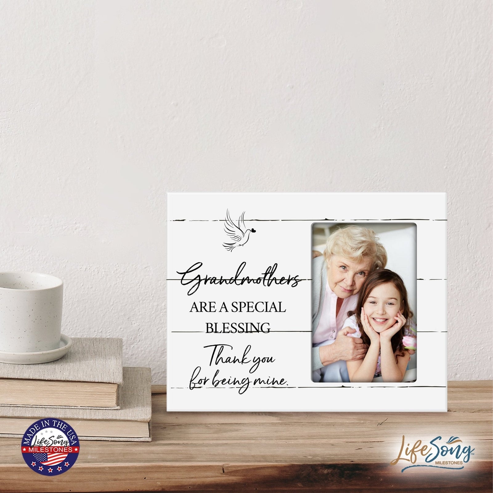 Modern Horizontal 8x10 Wooden Picture Frame Holds 4x6 Photo Home Decoration Gift Idea For Grandmothers - Special Blessing - LifeSong Milestones