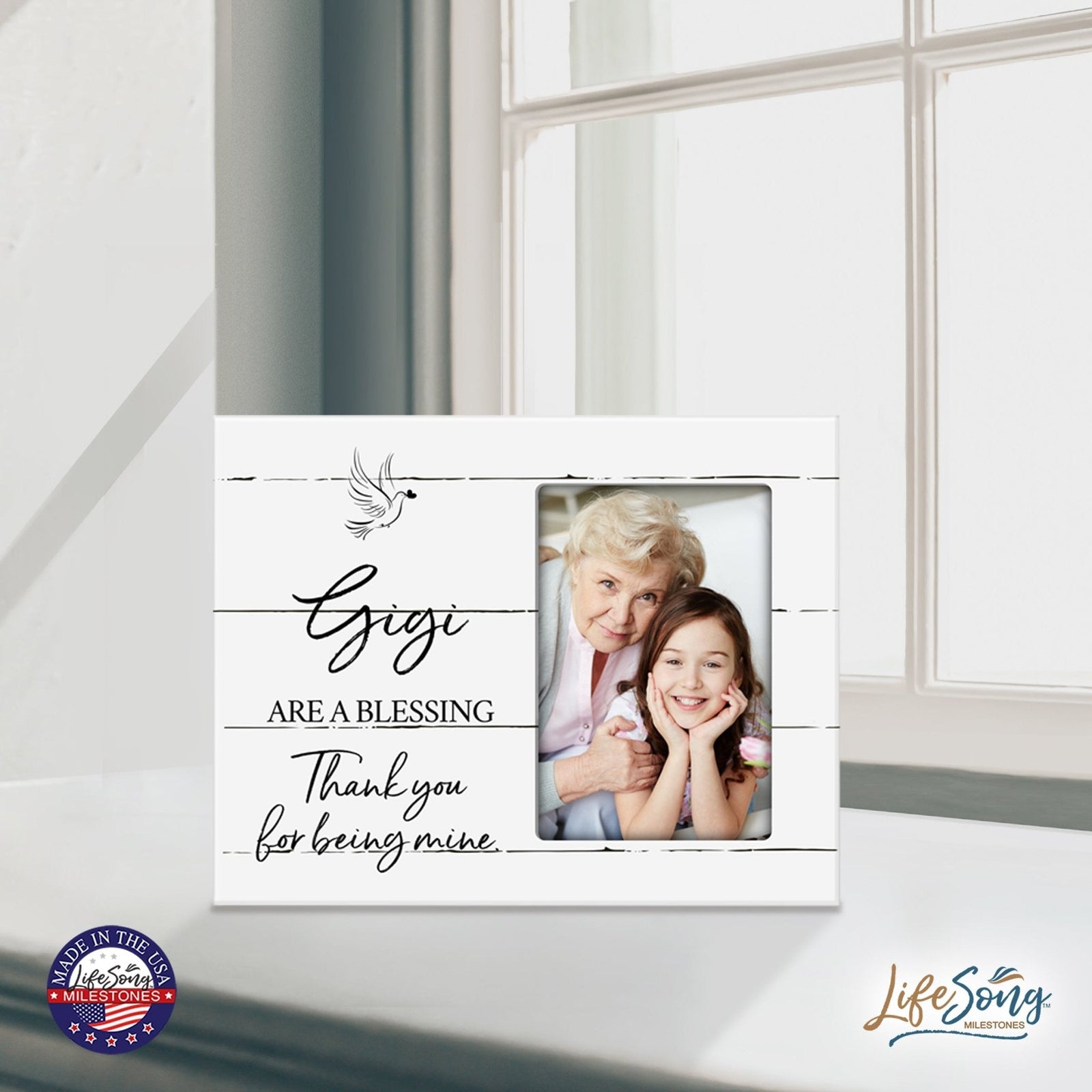 Modern Horizontal 8x10 Wooden Picture Frame Holds 4x6 Photo Home Decoration Gift Idea For Grandmothers - Special Blessing - LifeSong Milestones