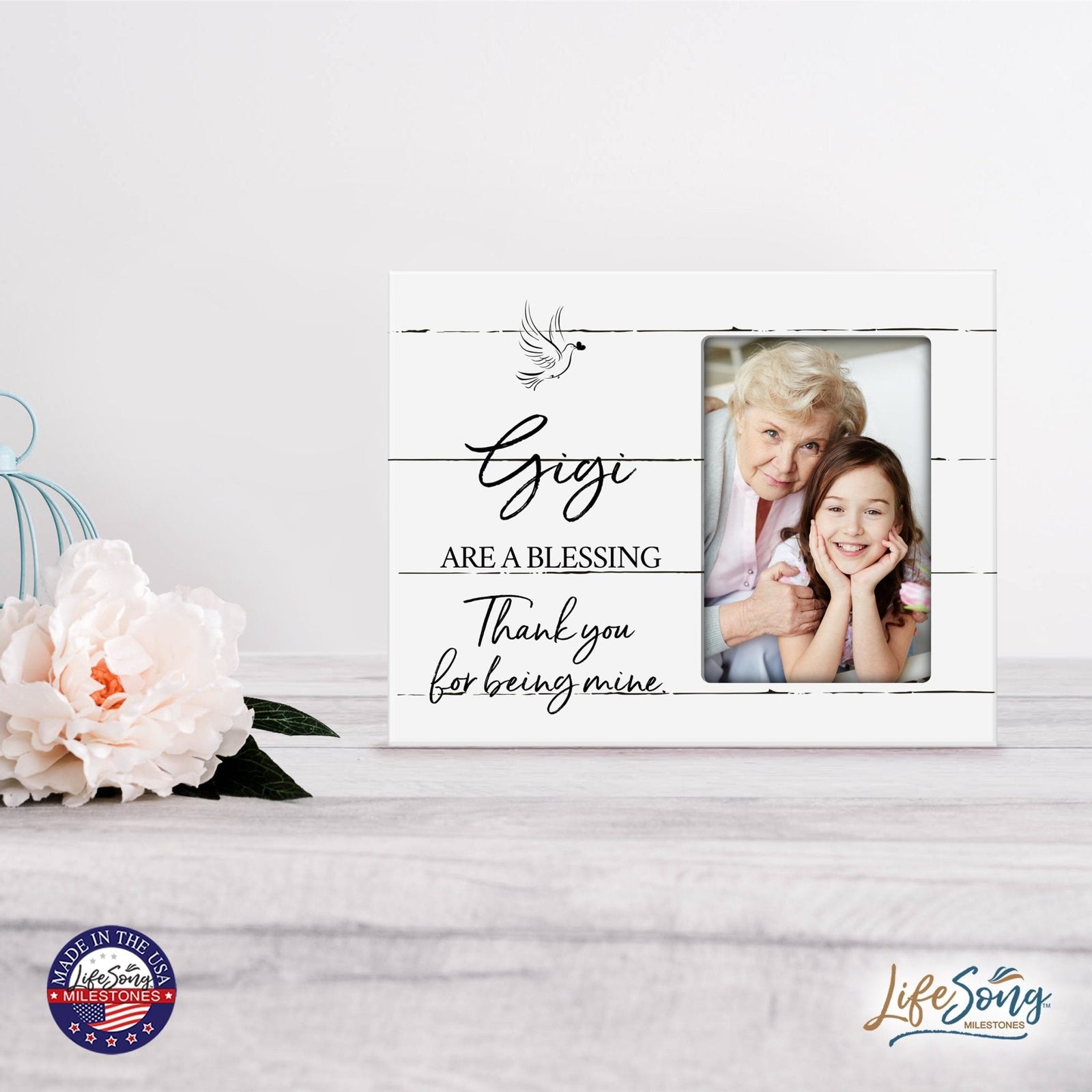 Modern Horizontal 8x10 Wooden Picture Frame Holds 4x6 Photo Home Decoration Gift Idea For Grandmothers - Special Blessing - LifeSong Milestones