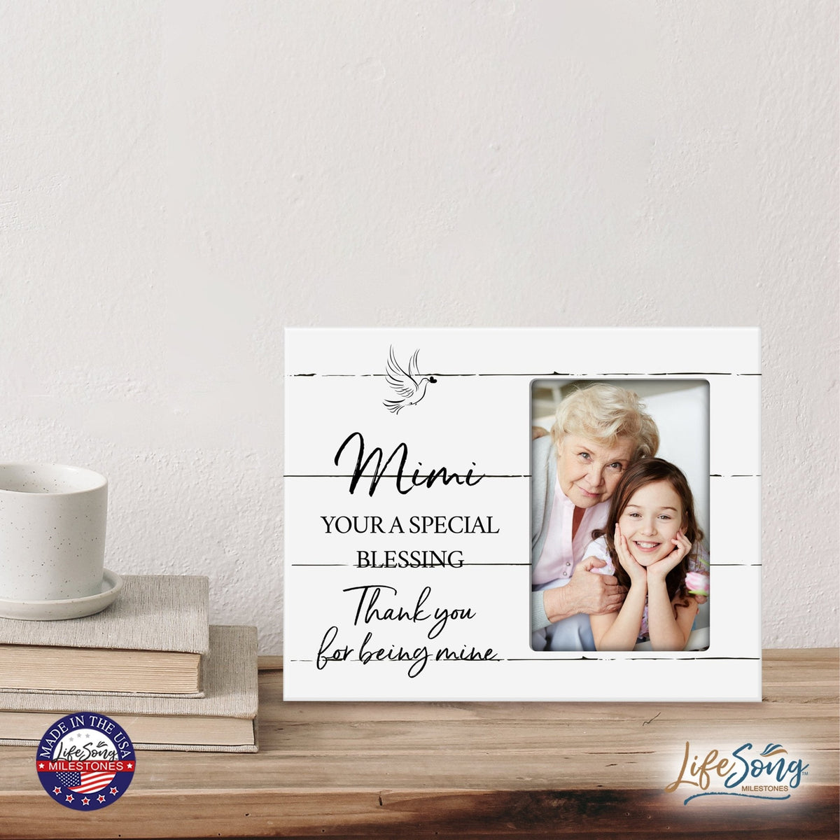 Modern Horizontal 8x10 Wooden Picture Frame Holds 4x6 Photo Home Decoration Gift Idea For Grandmothers - Special Blessing - LifeSong Milestones