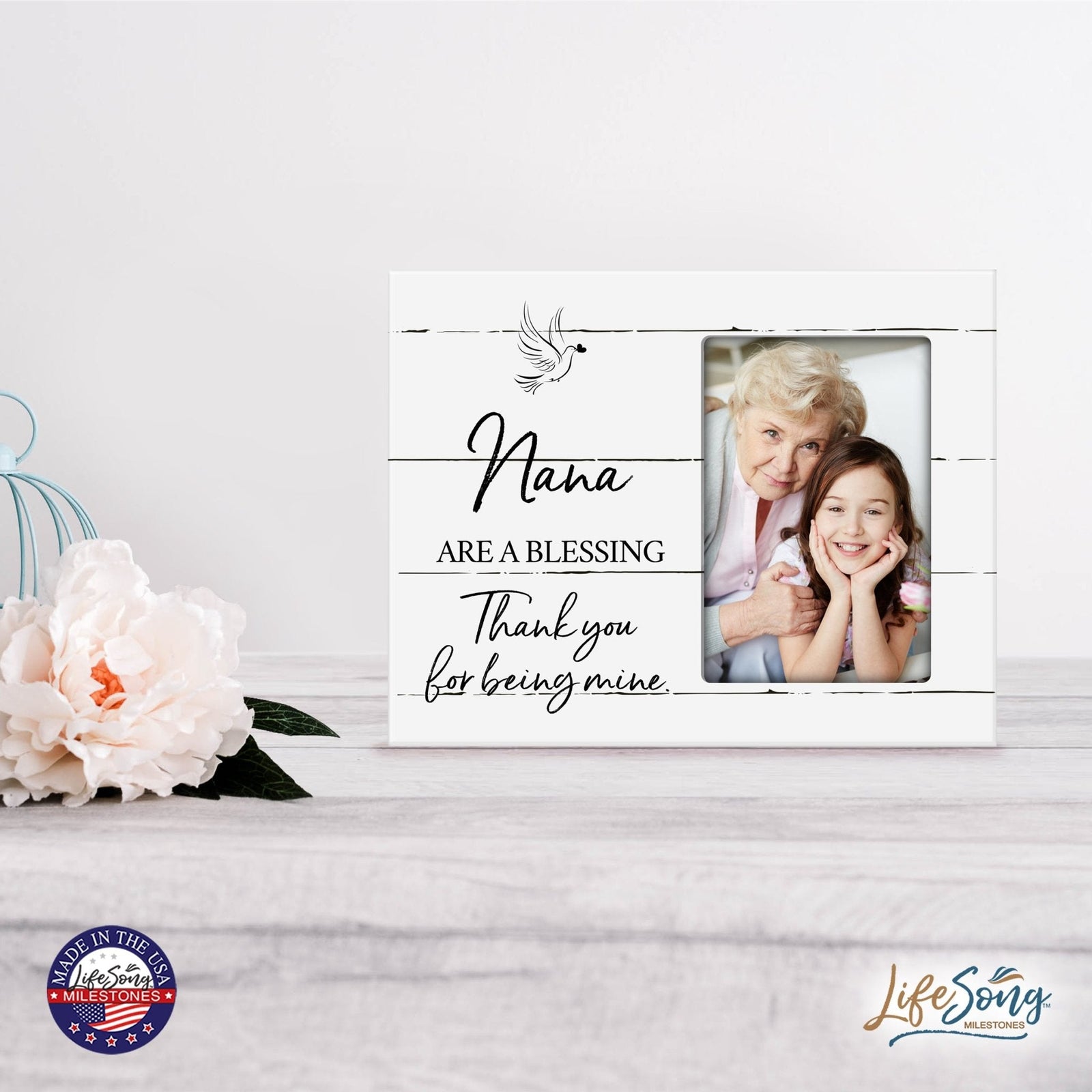 Modern Horizontal 8x10 Wooden Picture Frame Holds 4x6 Photo Home Decoration Gift Idea For Grandmothers - Special Blessing - LifeSong Milestones