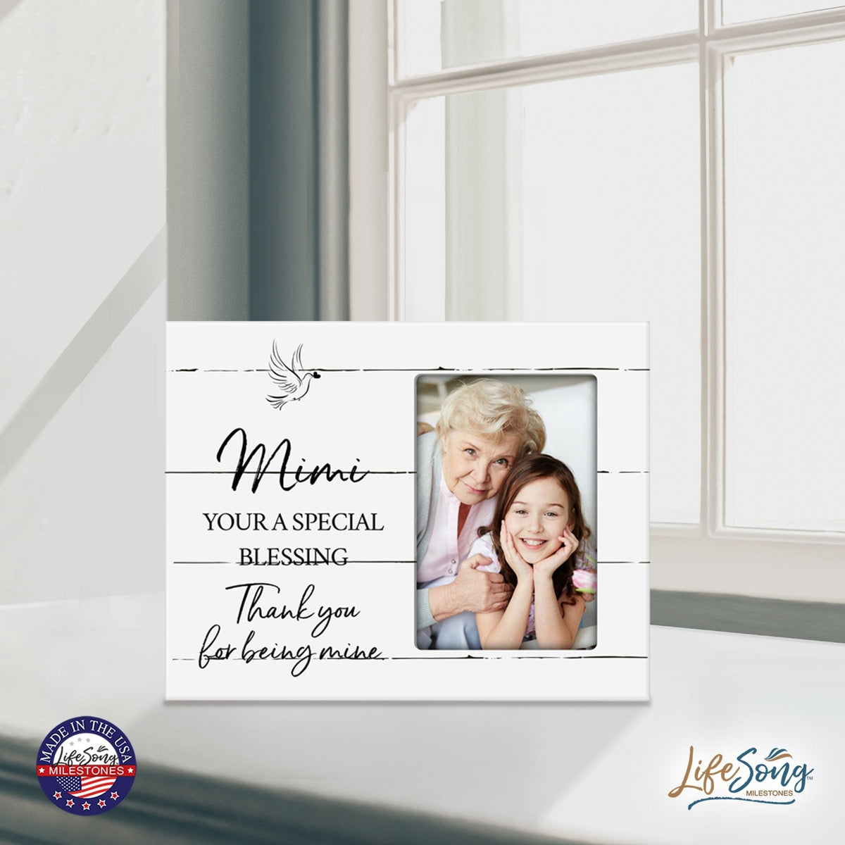 Modern Horizontal 8x10 Wooden Picture Frame Holds 4x6 Photo Home Decoration Gift Idea For Grandmothers - Special Blessing - LifeSong Milestones