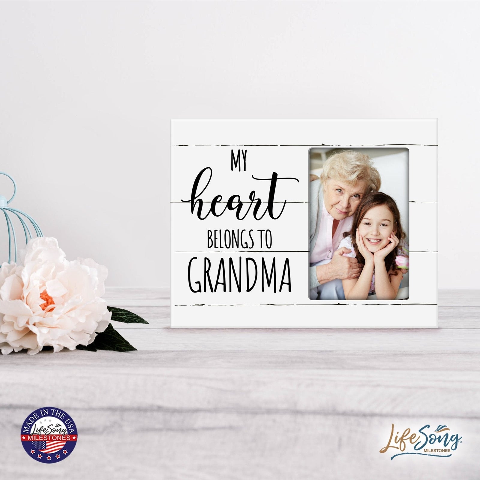 Modern Horizontal 8x10 Wooden Picture Frame Holds 4x6 Photo Home Decoration Gift Idea For Grandparents - LifeSong Milestones