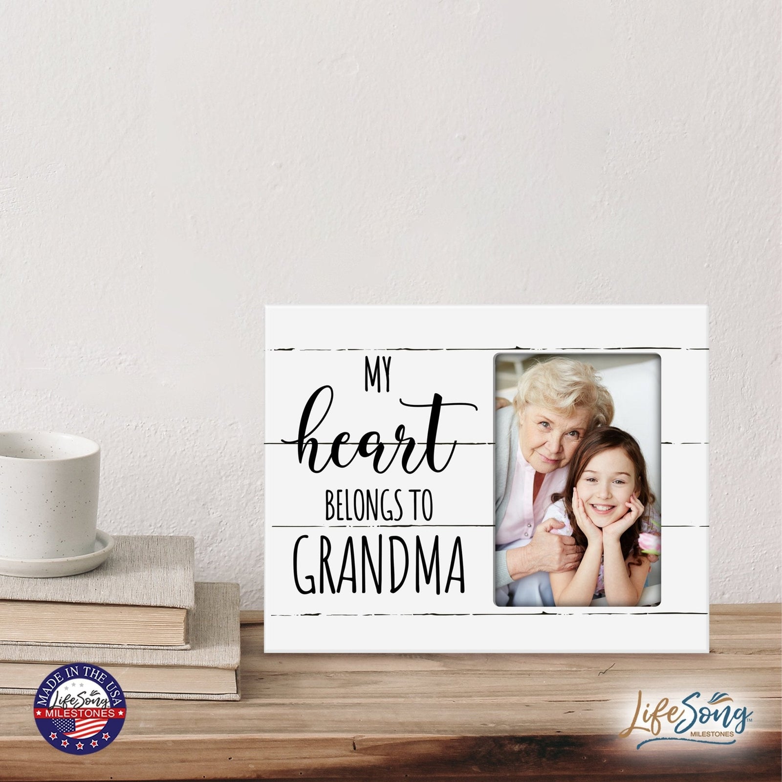 Modern Horizontal 8x10 Wooden Picture Frame Holds 4x6 Photo Home Decoration Gift Idea For Grandparents - LifeSong Milestones