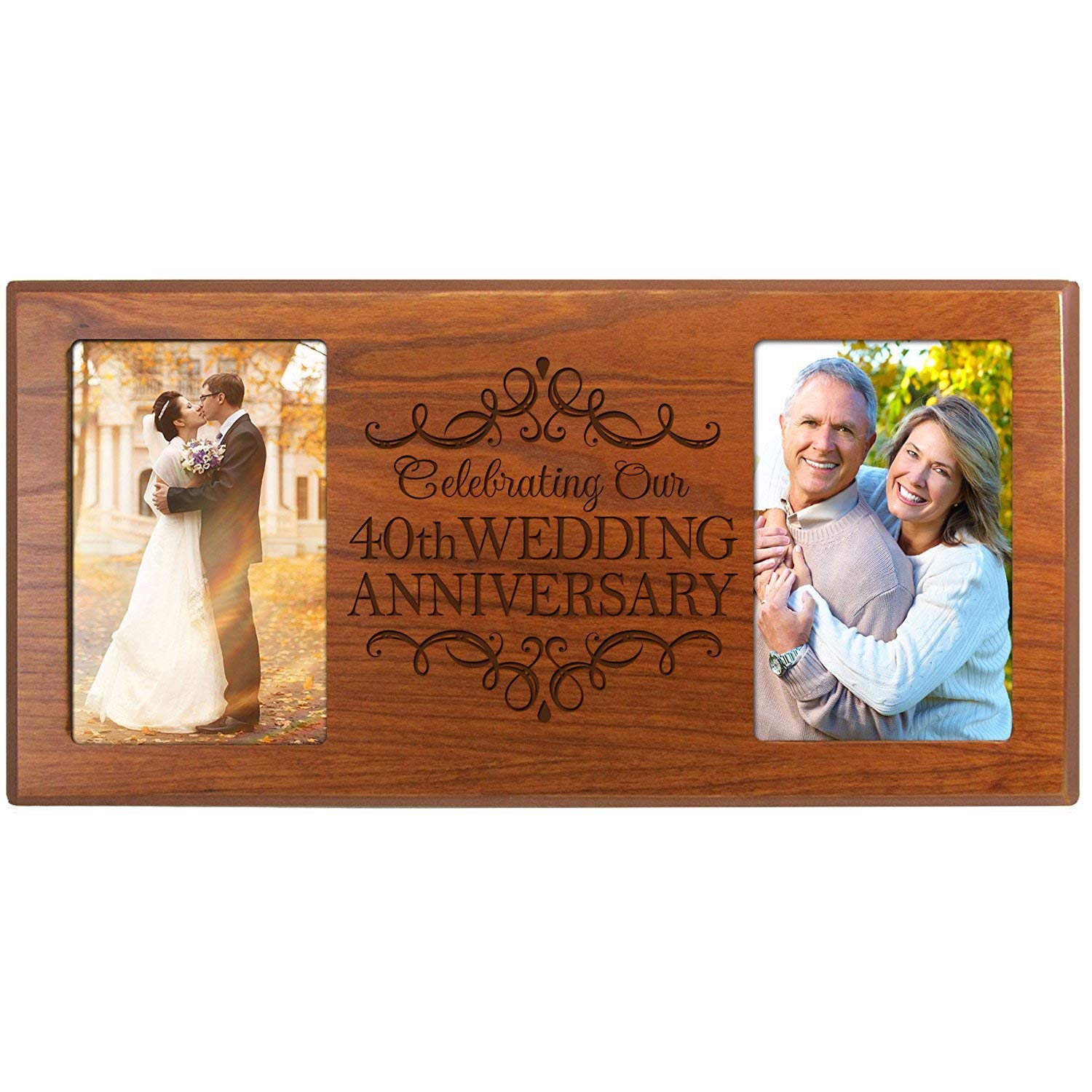 40th Wedding Anniversary Picture Frame 8x16in Celebrating Holds Two 4x6in Photos - LifeSong Milestones