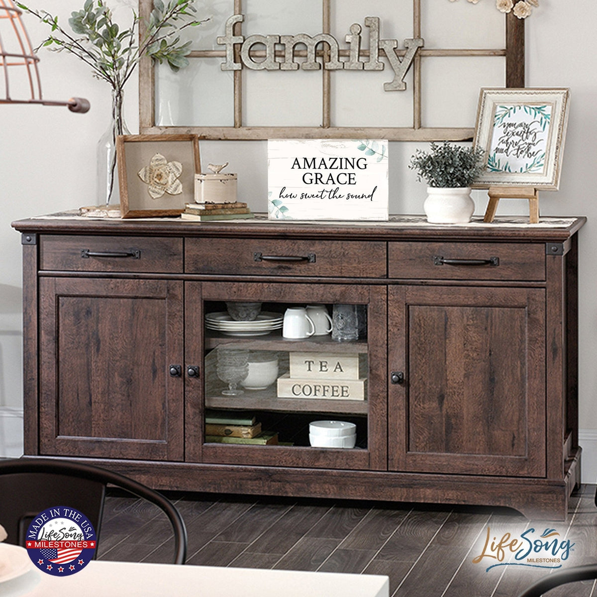 Modern Inspirational 5.5x8in Wooden Plaque Family And Home Tabletop Decor - Amazing Grace - LifeSong Milestones