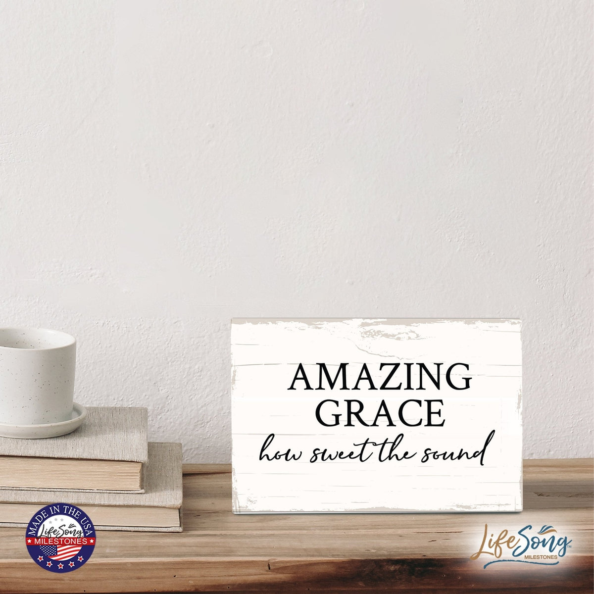 Modern Inspirational 5.5x8in Wooden Plaque Family And Home Tabletop Decor - Amazing Grace - LifeSong Milestones