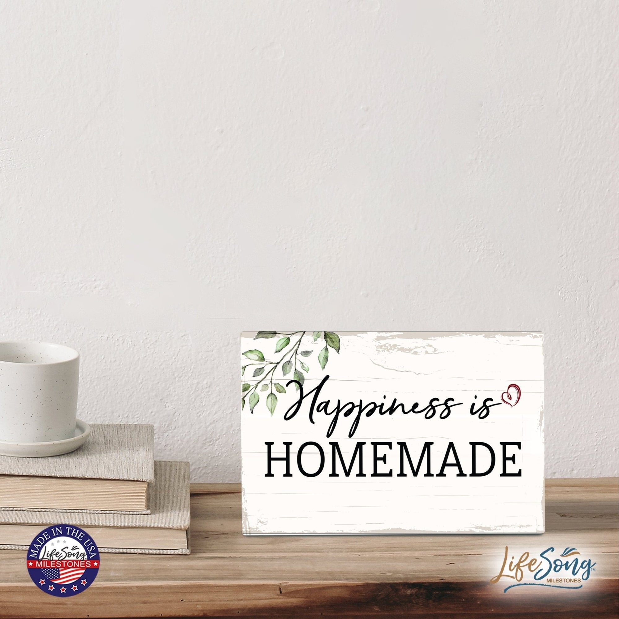 Modern Inspirational 5.5x8in Wooden Plaque Family And Home Tabletop Decor - Happiness Is Homemade - LifeSong Milestones