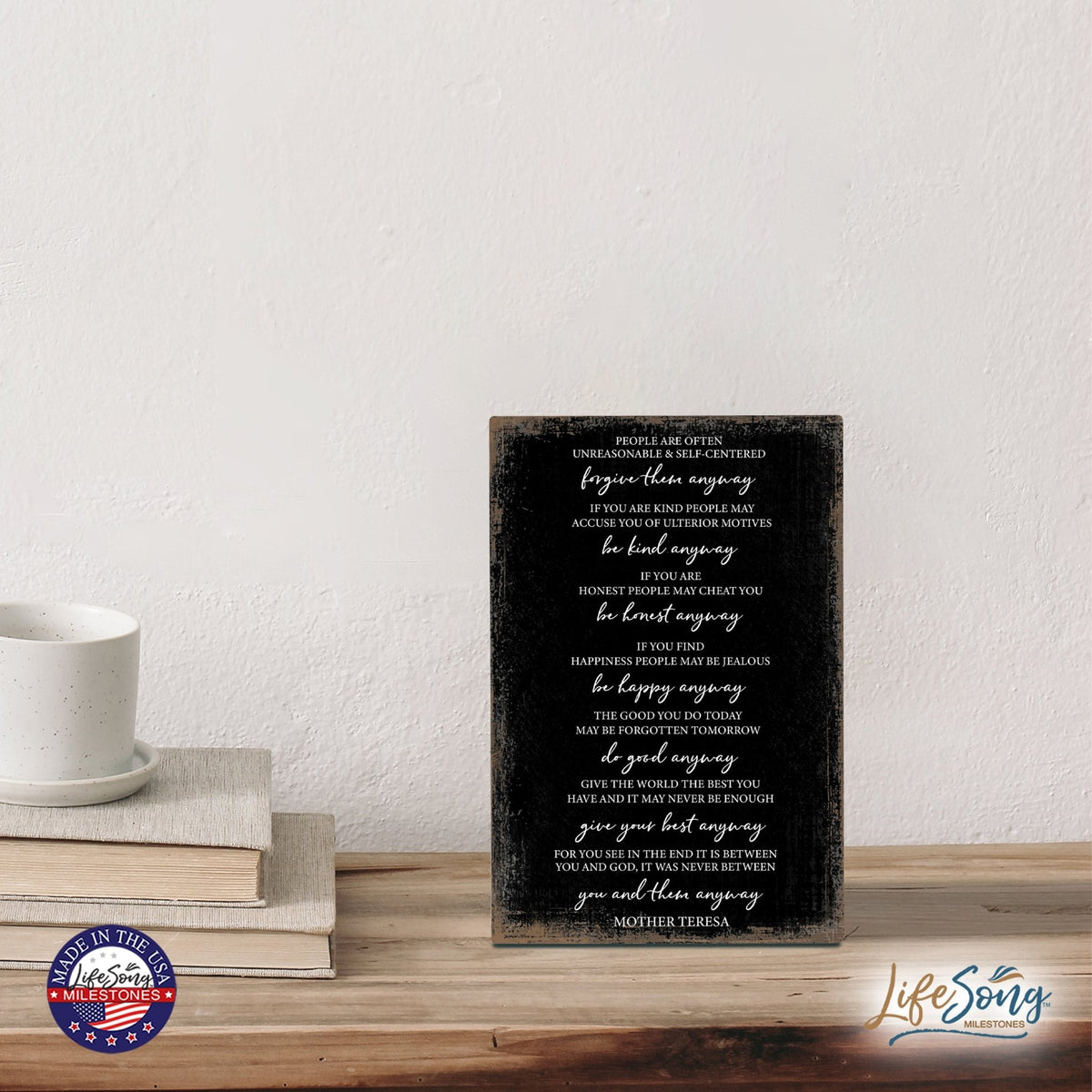 Modern Inspirational 5.5x8in Wooden Plaque Family And Home Tabletop Decor - Mother Teresa - LifeSong Milestones