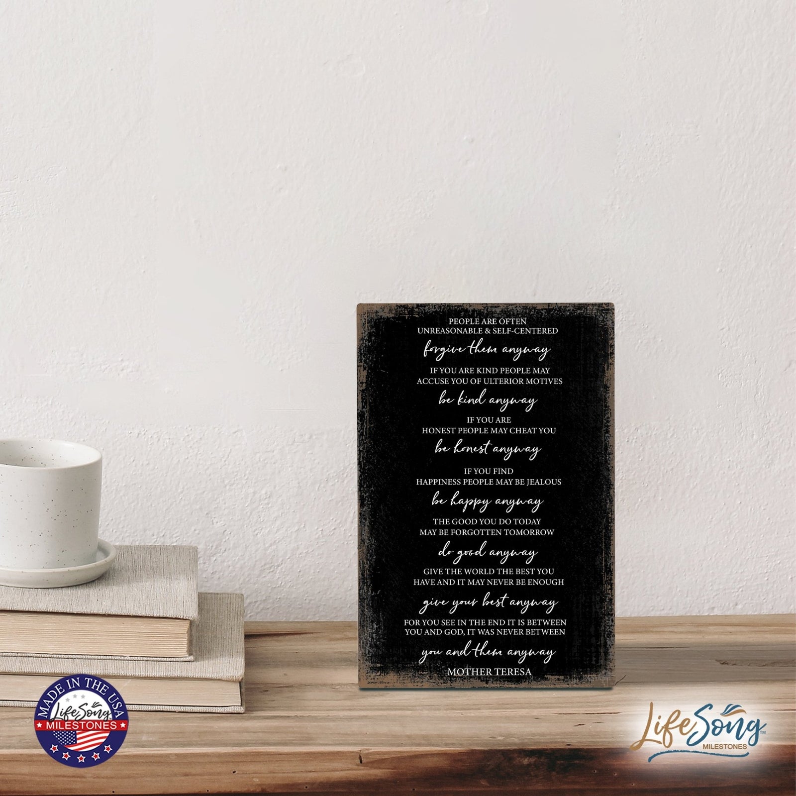 Modern Inspirational 5.5x8in Wooden Plaque Family And Home Tabletop Decor - Mother Teresa - LifeSong Milestones